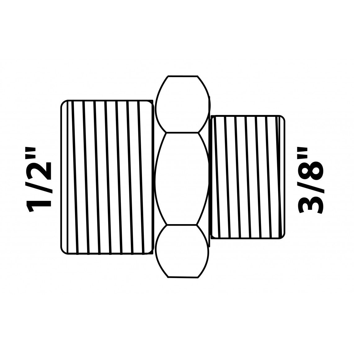 989351355 Hexagon reducing double nipple, brass, 1/2" male x 3/8" male vue 2