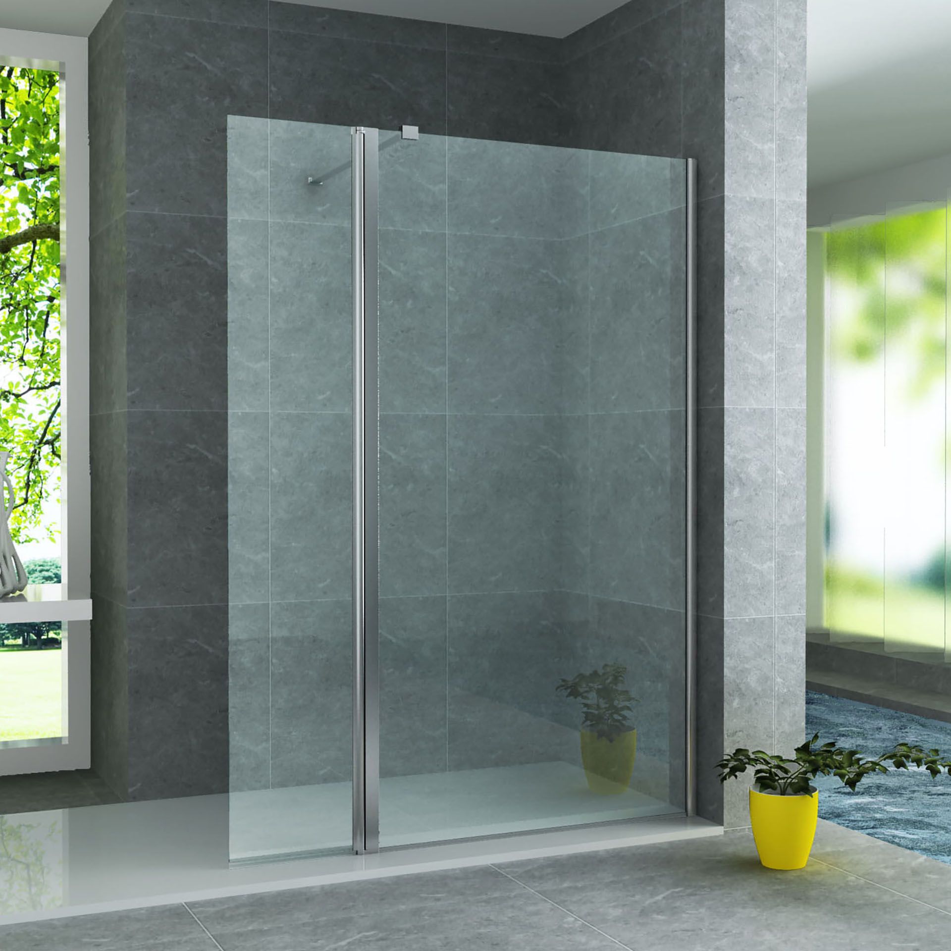 ALONI ZIJWAND MET VERBINDINGSPROFIEL VOOR INLOOPDOUCHE - DRAAIBAAR - 500 X 2000MM - CHROOM - HELDER GLAS vue 2