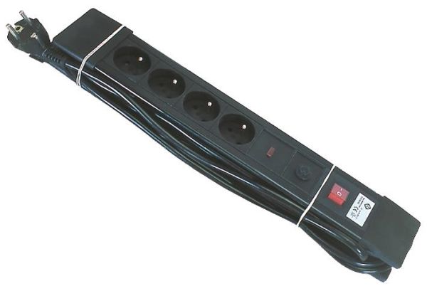 Bloc multiprises + interrupteur + RFI - 4 x prise 2 pôles + T 16A avec cordon - 3G1.5 - Noir - 5m