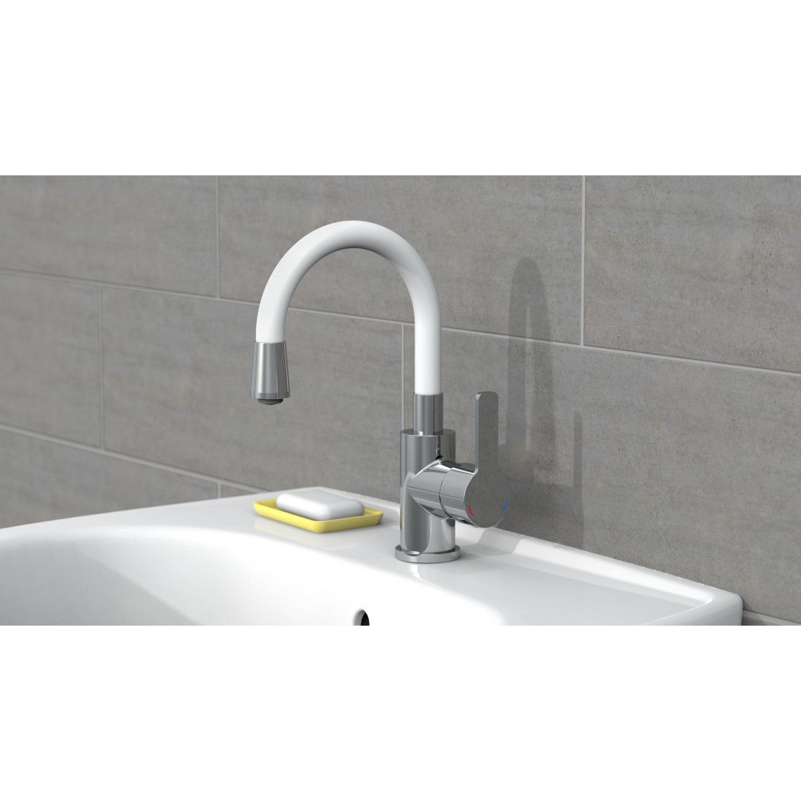 NI075FLCRW FLEXO Mitigeur lavabo, chromé/blanc, avec bec flexible vue 6