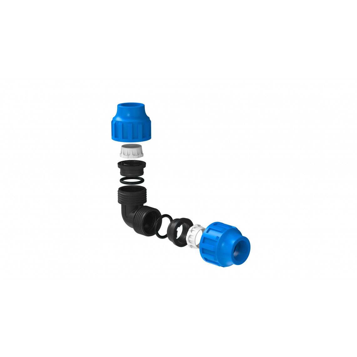 984845217 Connection angle 90°, PP, 25 mm, clamp fitting for HDPE pipe, DVGW certified vue 3