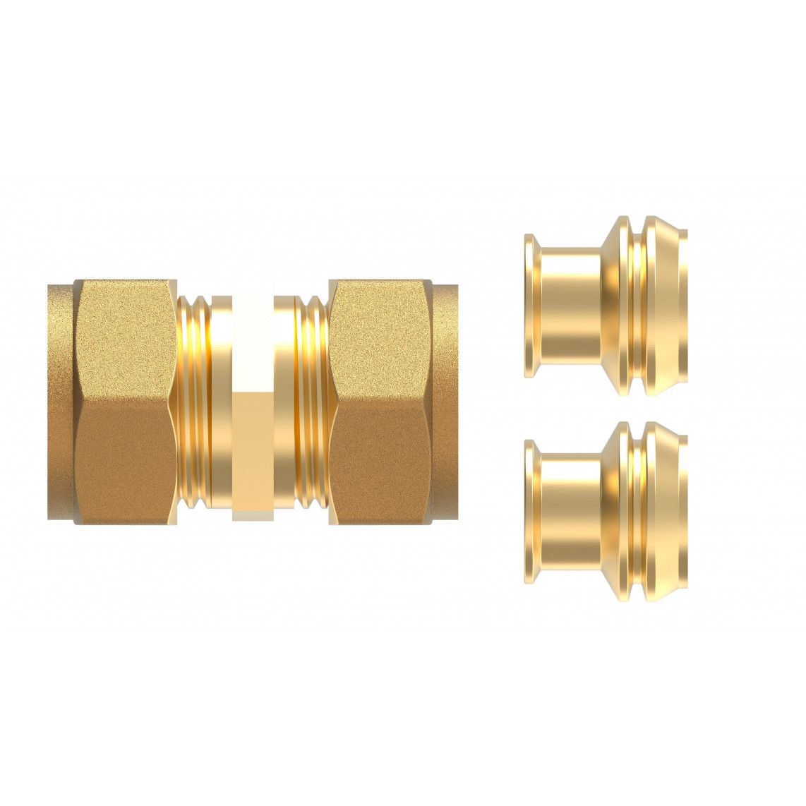 989454117 Connector piece, brass, 10 mm / incl. 2x reducer set 8 mm, clamp fitting for copper pipe vue 3