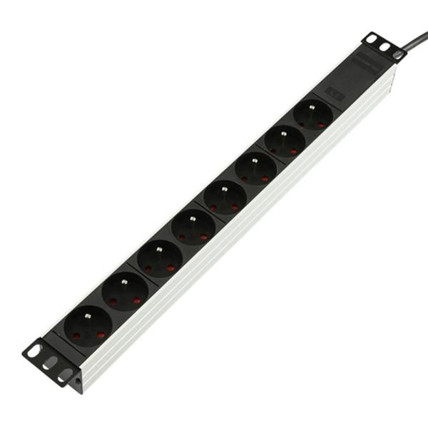 Multiprise 19" 8 prises France / Belgique Noir 1U full Aluminium 1.5m 16A