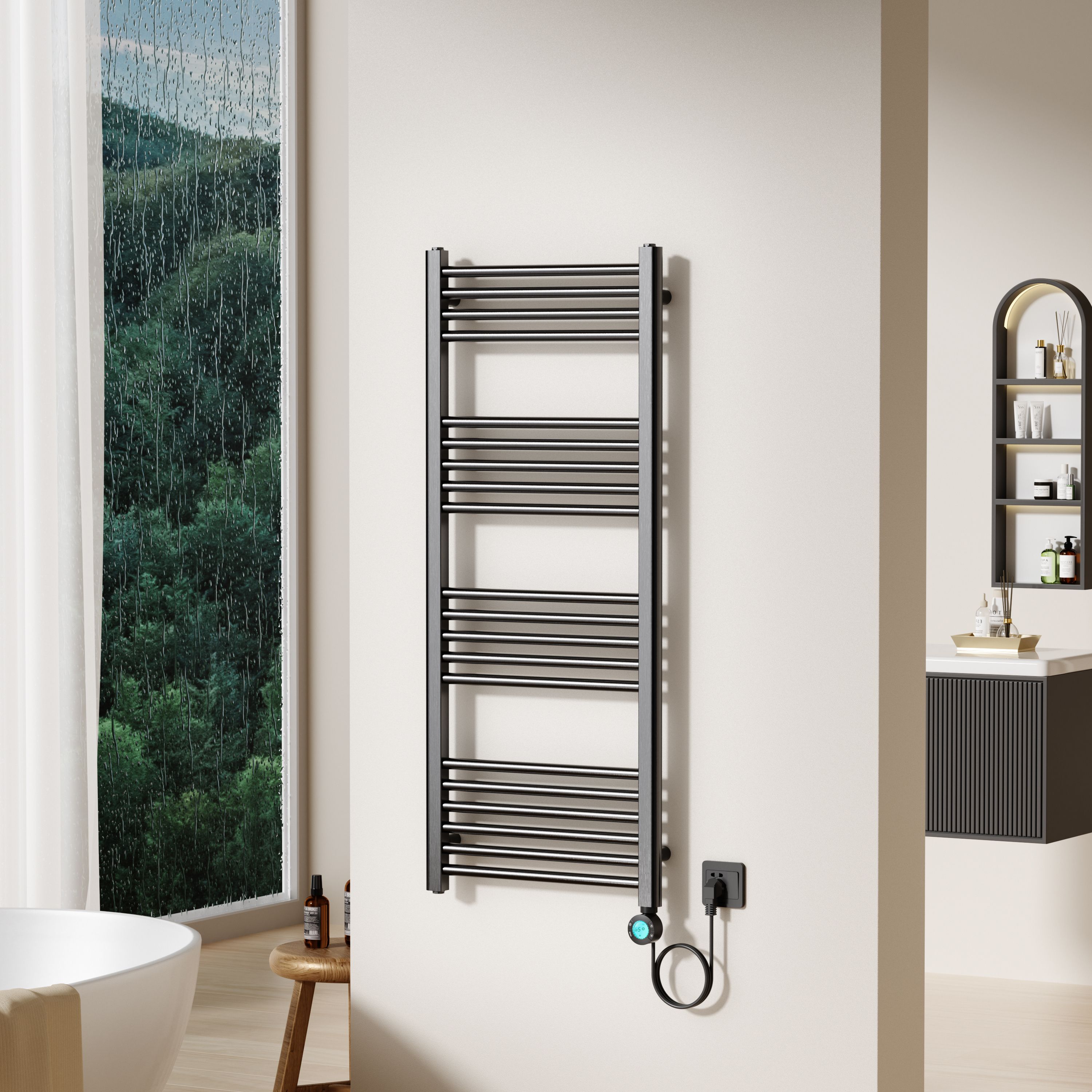 BELRAD ELEKTRISCHE HANDDOEKDROGER - MET DIGITALE, PROGRAMEERBARE THERMOSTAAT - SMART WIFI - AANSLUITING RECHTS - 700W - 1200X500 MM - GUNMETAL vue 2