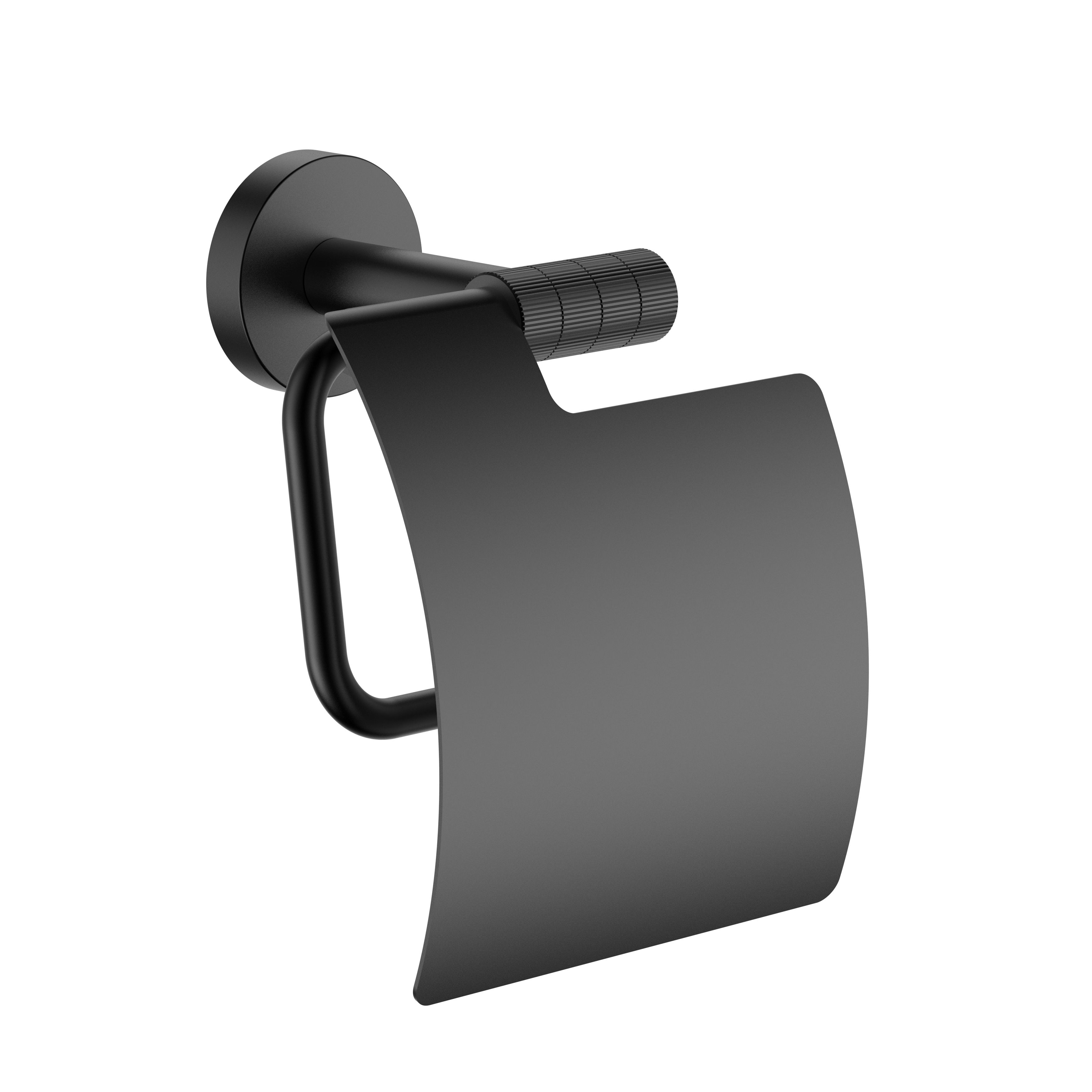 Stria Porte-papier Toilette Avec Couvercle – Finition Avec Structure Striée Raffinée – Noir Mat (pvd)