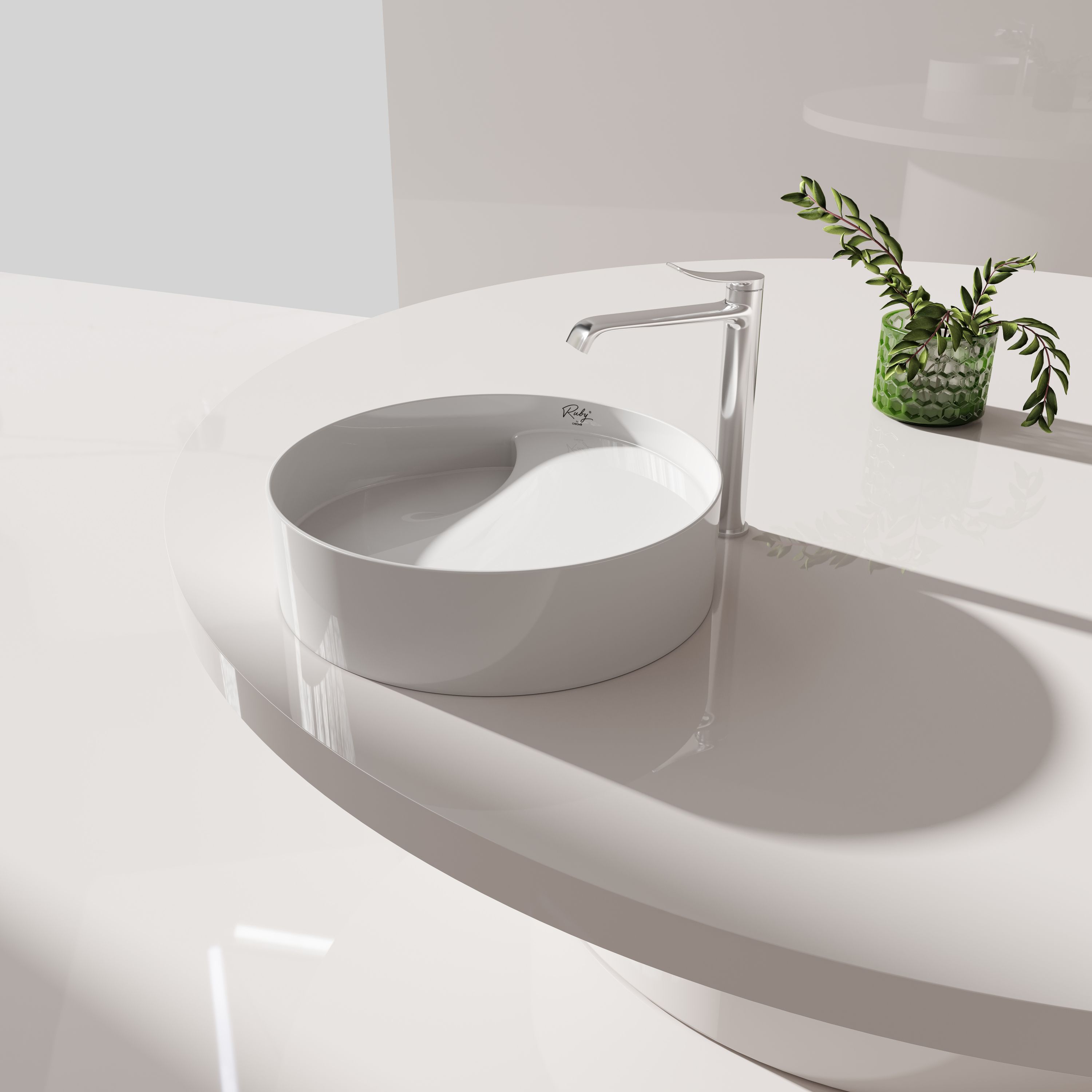 Creavit Ruby RB141 Vasque – À Poser – Céramique – Sans Trop-plein – Sans Trou DE Robinet – 40×11×40 CM – Blanc Brillant