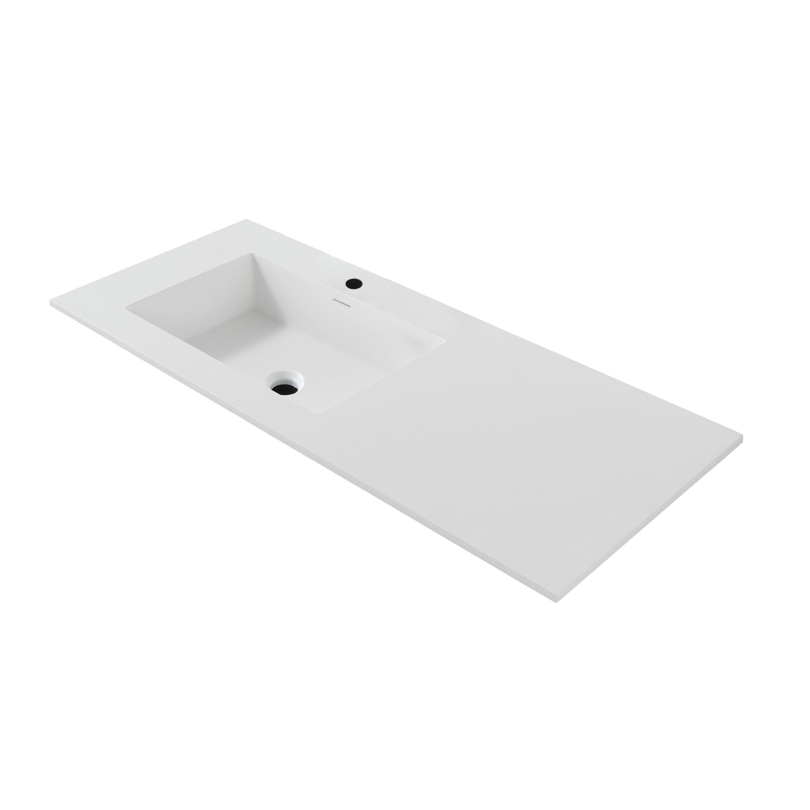 WONDA SQUARE SLIM WASTAFEL - 1 WASBAK LINKS - MET OVERLOOP - 1 KRAANGAT - KUNSTMARMER - 120X1,6X52,5 CM - MAT WIT vue 2