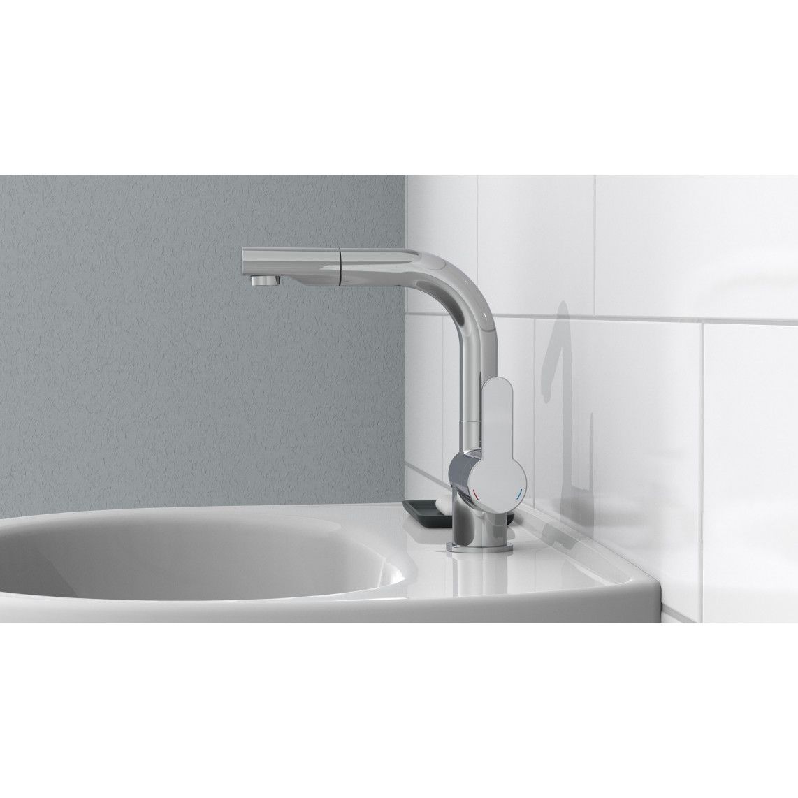 79710 LONDON Wastafelkraan, chroom, met uittrekbare haardouche vue 7