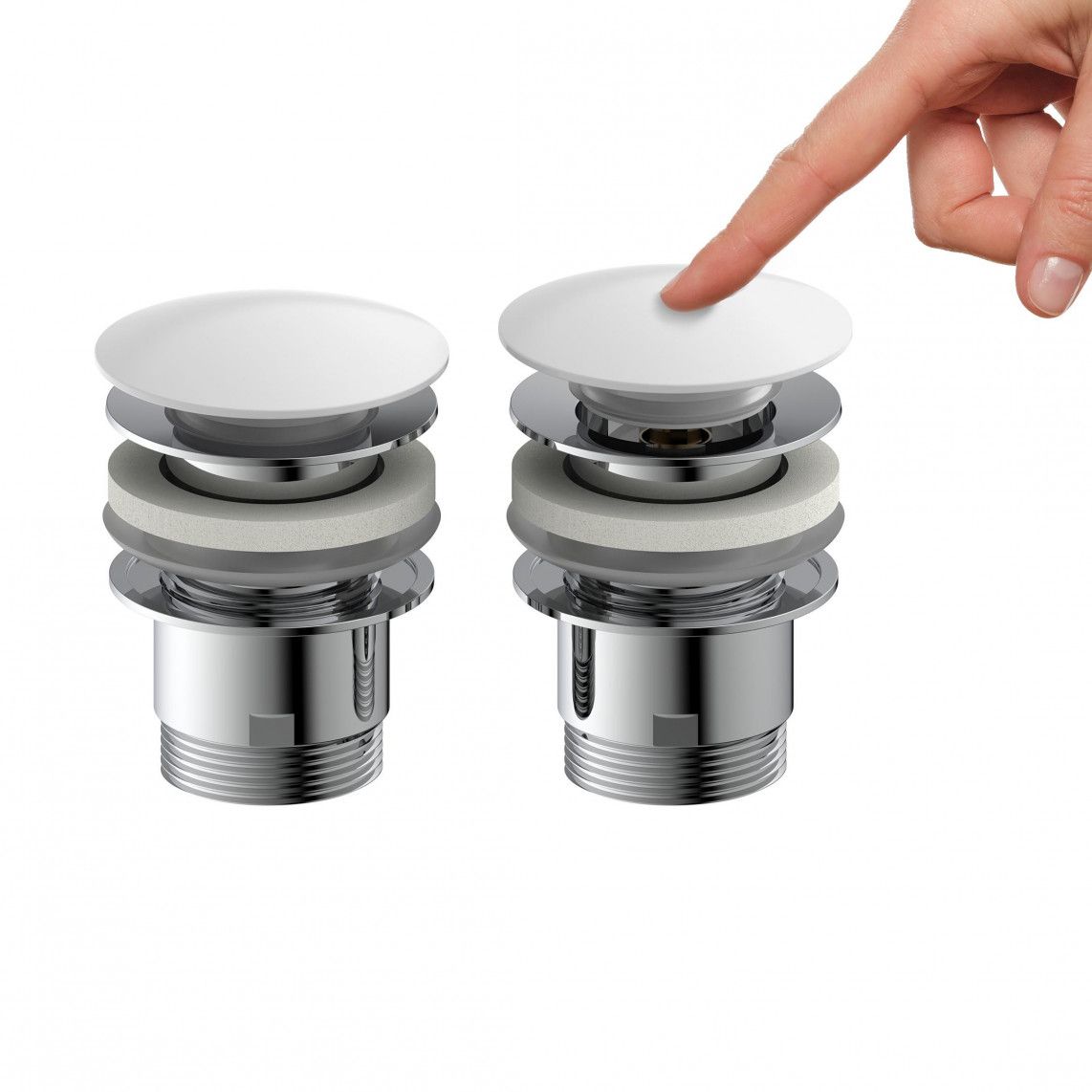 98807410 Design-drain valve, cap, white, 1 1/4" x 65 mm, with overflow vue 6
