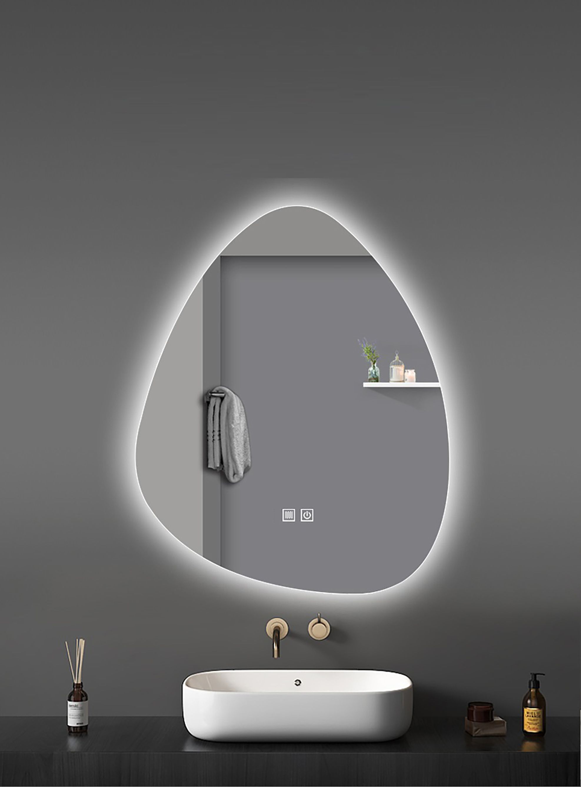 ALONI UOVO MIROIR - AVEC ÉCLAIRAGE LED - OVOÏDE - SANS CADRE - AVEC CHAUFFAGE - TEMPÉRATURE DE COULEUR LED 3500-6500K - 60X100CM vue 2