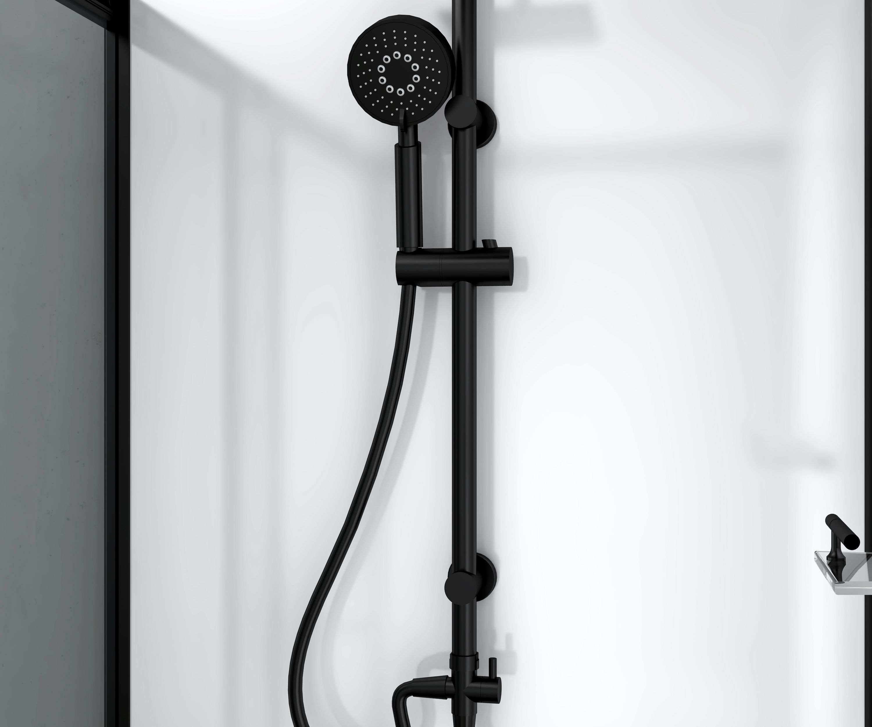 MARANI CABINE DE DOUCHE COMPLÈTE AVEC PORTE PIVOTANTE - RÉVERSIBLE - 90X225X90 CM - NOIR MAT - VERRE FUMÉ GRIS vue 5