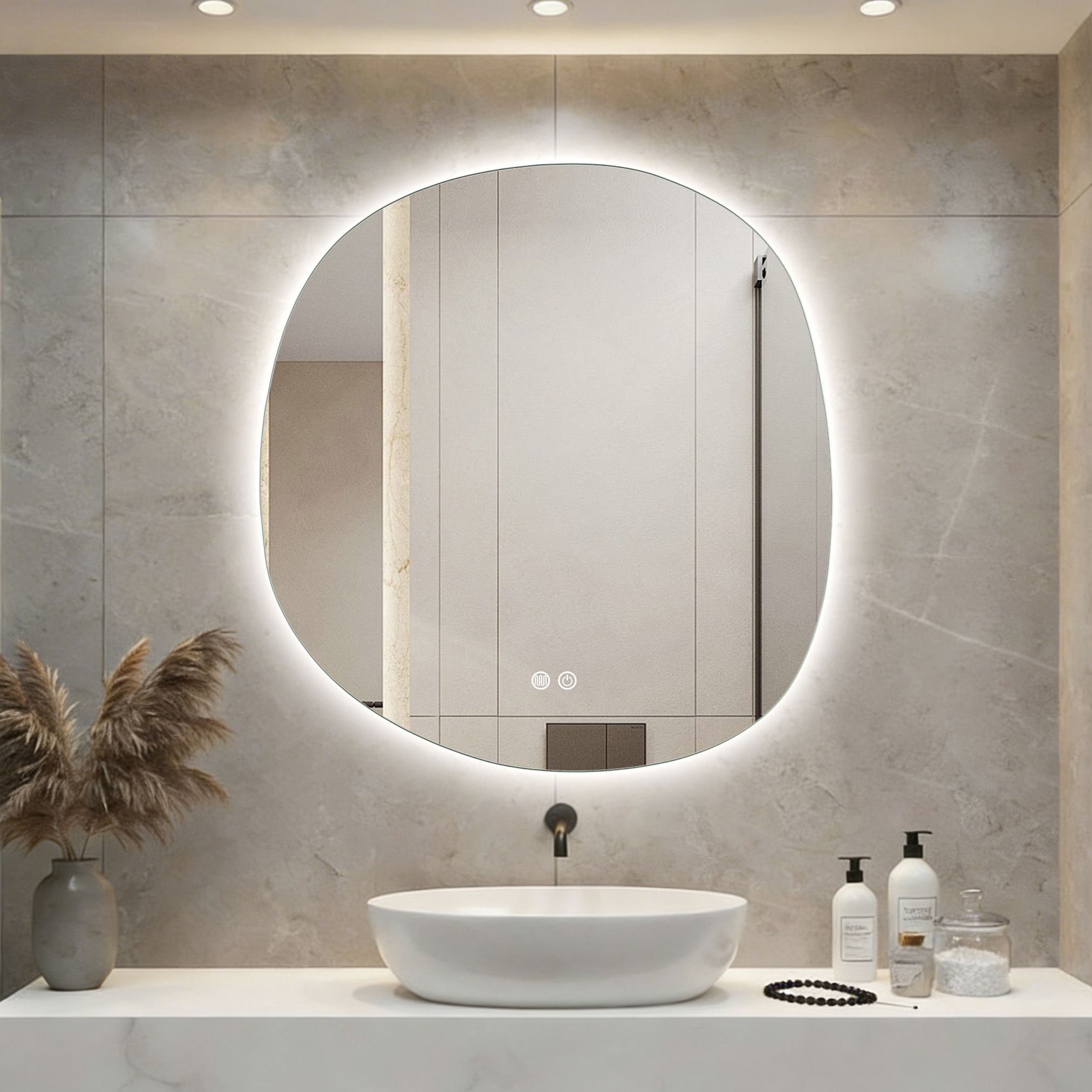 ALONI PEBBLE MIROIR - AVEC ÉCLAIRAGE LED - FORME ORGANIQUE - SANS CADRE - ANTI-BUÉE - TEMPÉRATURE DE COULEUR LED 3000-6000K - DIMMABLE - 80X85CM vue 3