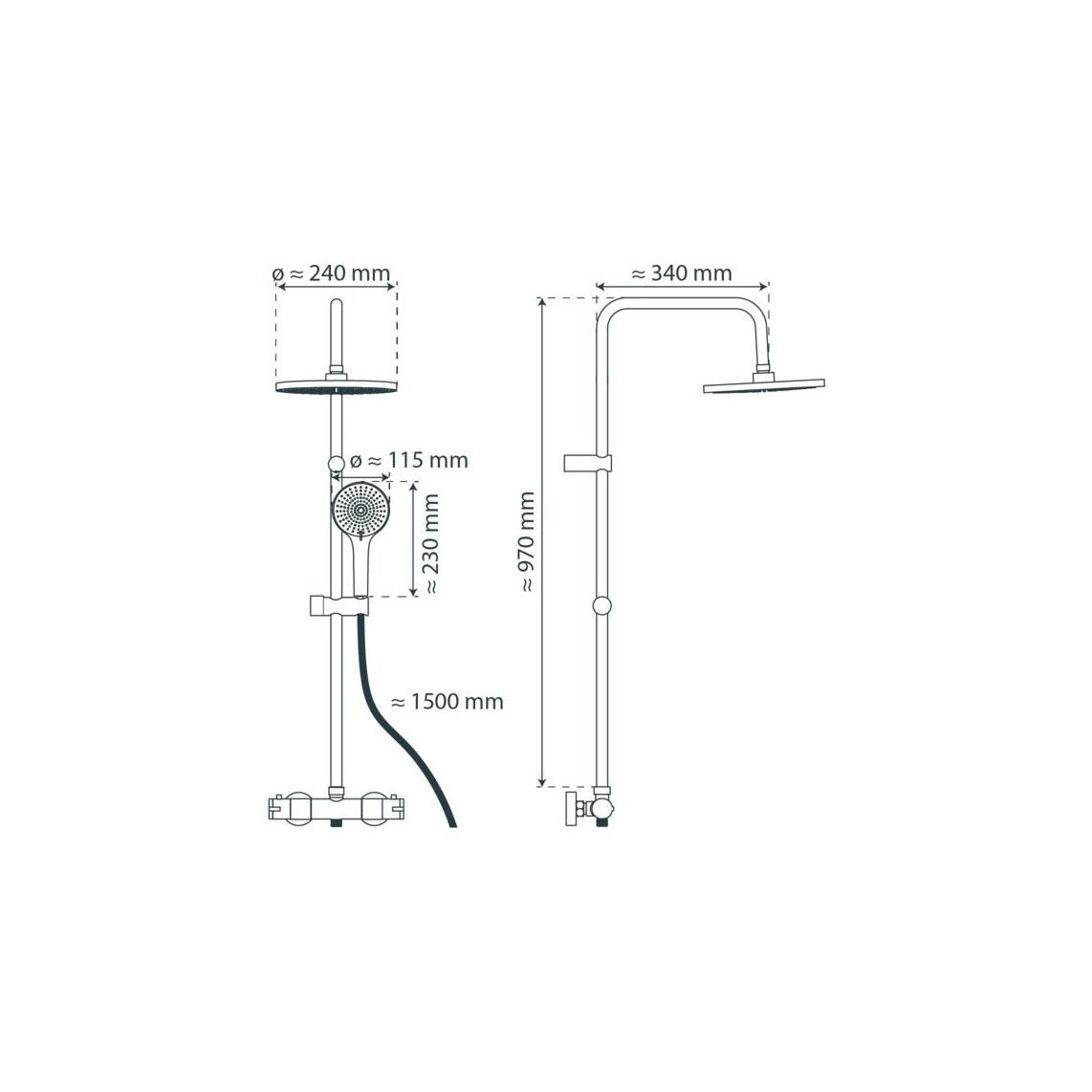 60171 ADRIA Overhead shower set, black matt, with thermostatic mixer vue 2
