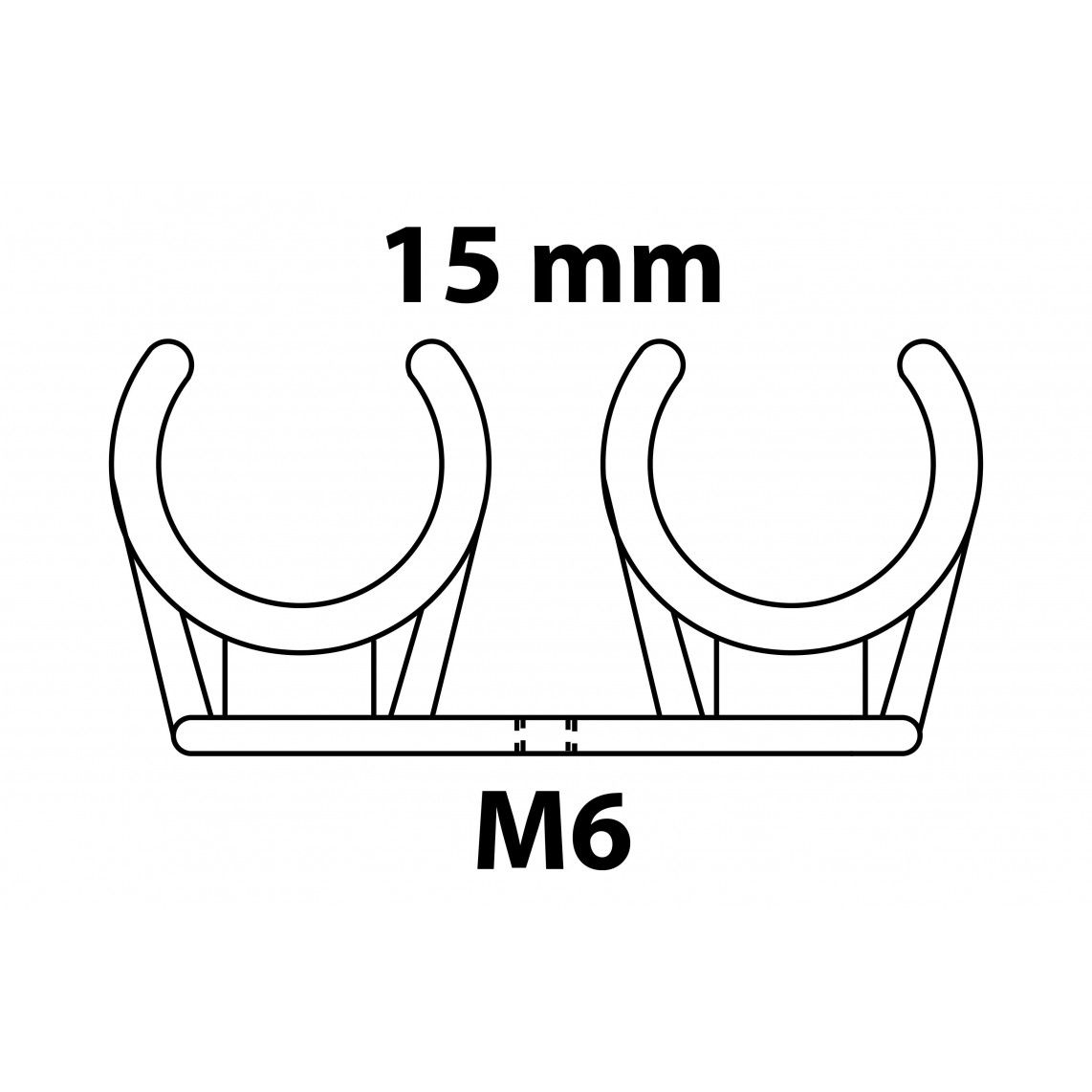 989187455 Pipe clip double, 15 mm, with M6 threaded sleeve (10x) vue 2