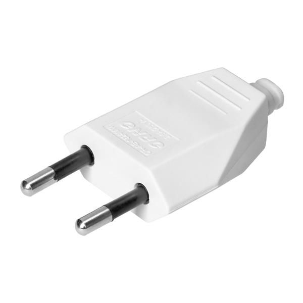 Fiche Euro plate, 2 pôles 2,5A, 250V, Blanc, polycarbonate, 50 pièces