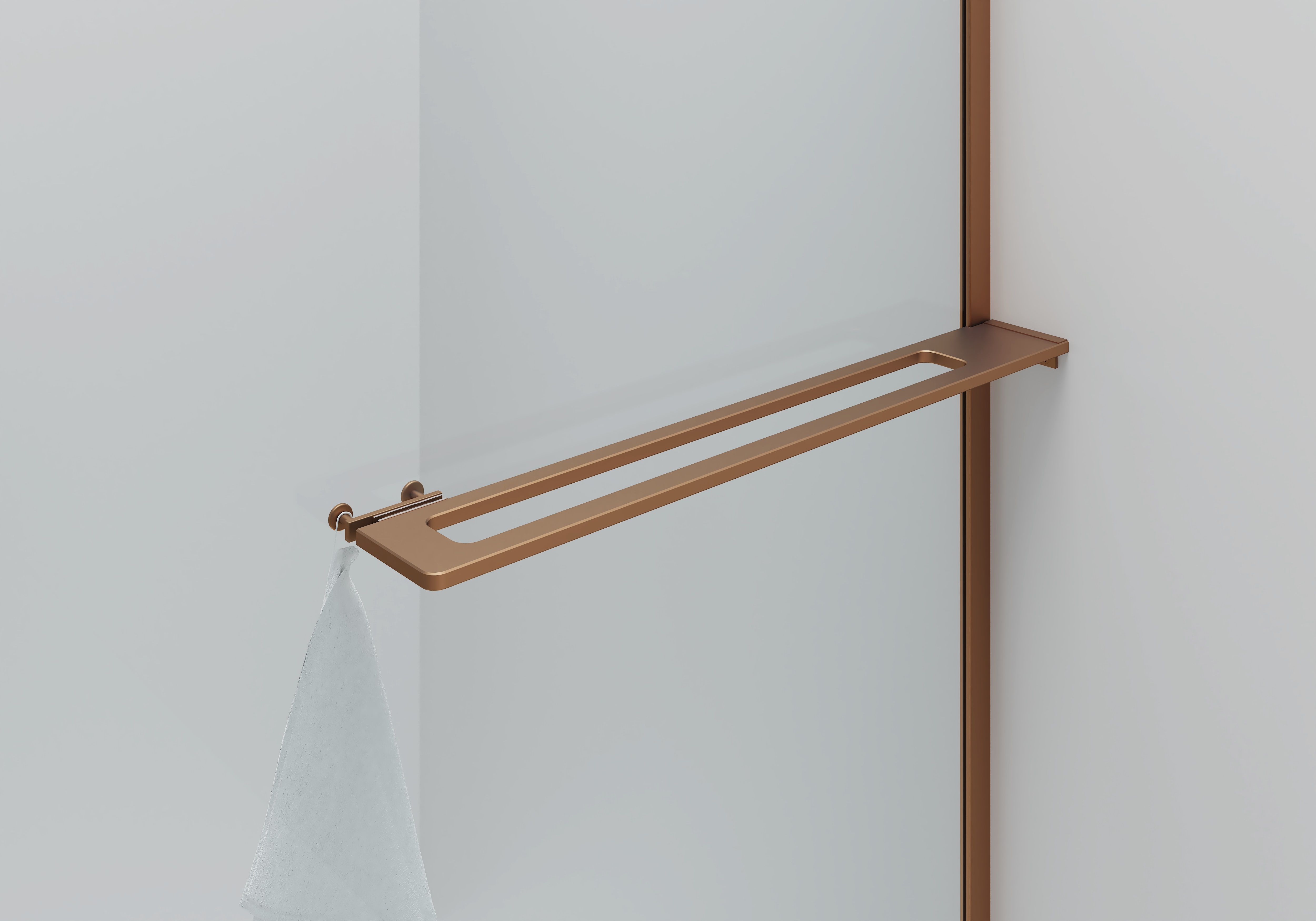 CURVY INLOOPDOUCHE MET HANDDOEKHOUDER - GEBOGEN - MET ANTI-KALKBEHANDELING - OMKEERBAAR - 8MM VEILIGHEIDSGLAS - 100X200CM - GEBORSTELD KOPER - HELDER GLAS vue 2