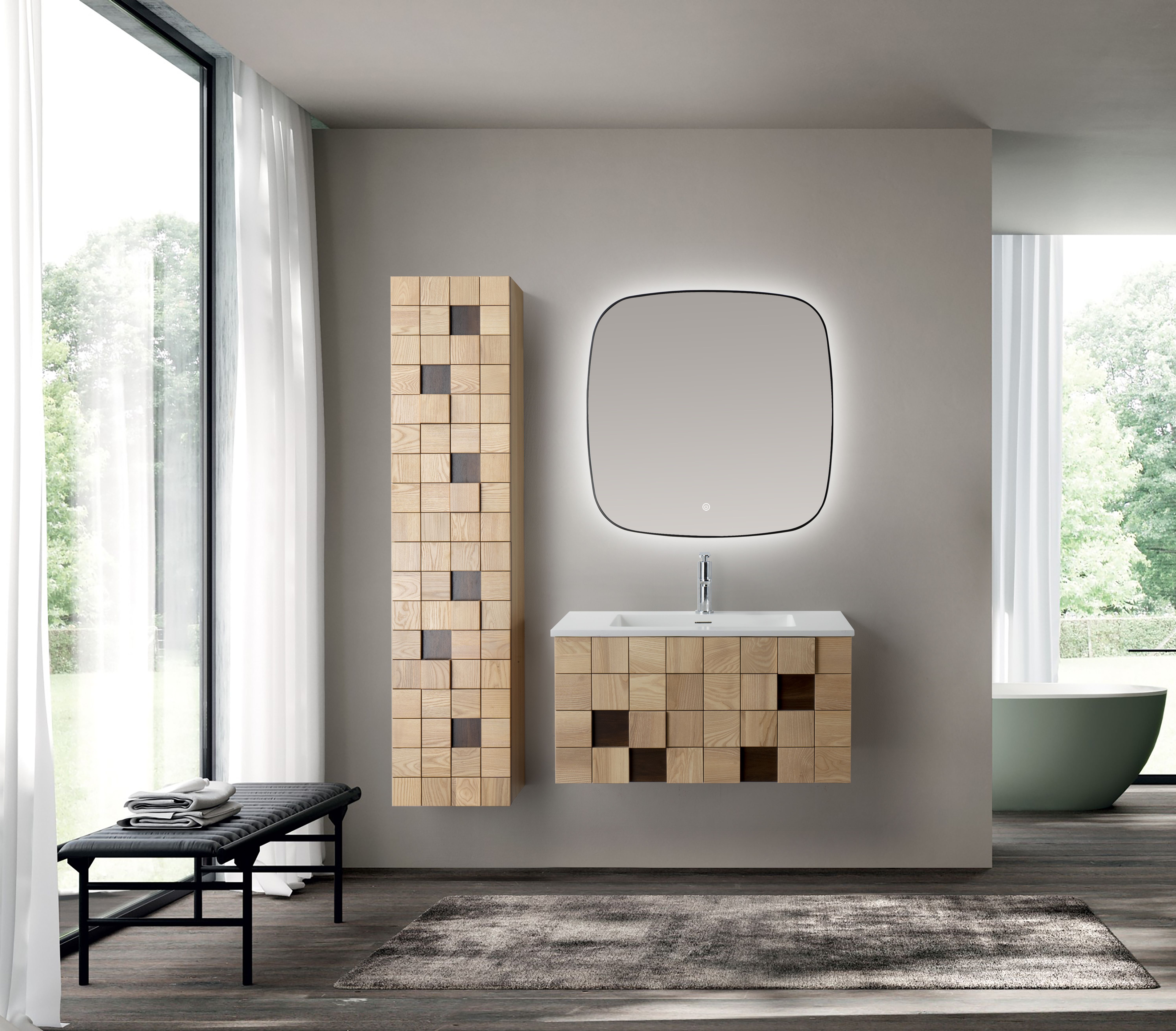 Wonda Square Slim Lavabo - 1 Vasque - Avec Trop-plein - 1 Trou Robinet - Marbre Composite - 80×1,6×52,5 CM - Blanc Mat