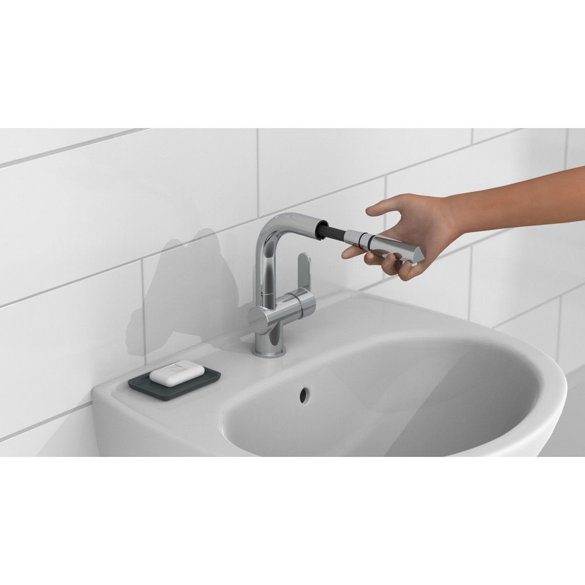 79710 LONDON Wastafelkraan, chroom, met uittrekbare haardouche vue 9