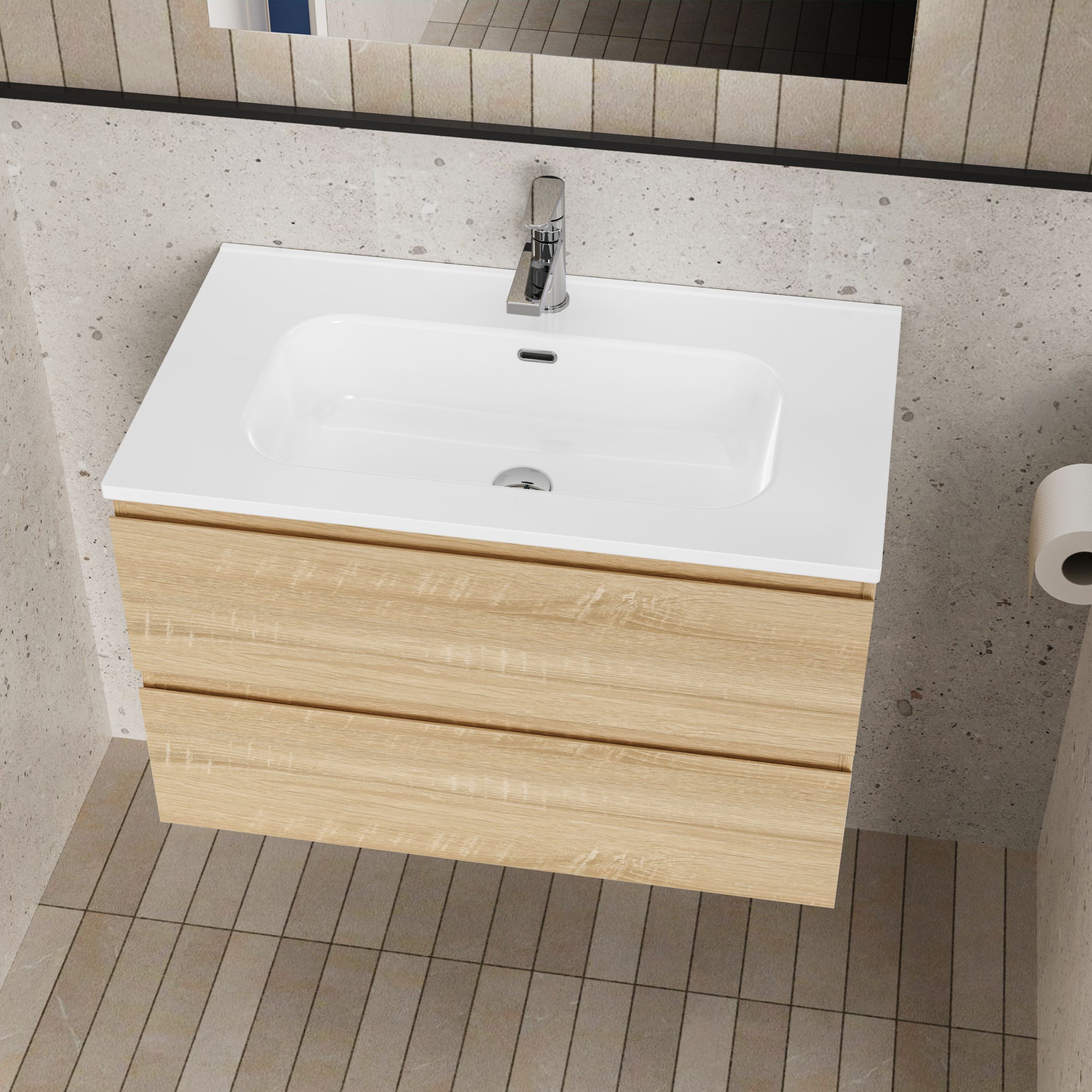 ALONI LIVA ENSEMBLE DE MEUBLE DE SALLE DE BAIN COMPLET – AVEC MEUBLE SOUS-VASQUE – AVEC VASQUE – AVEC MIROIR LED – 80 CM – CHÊNE vue 4