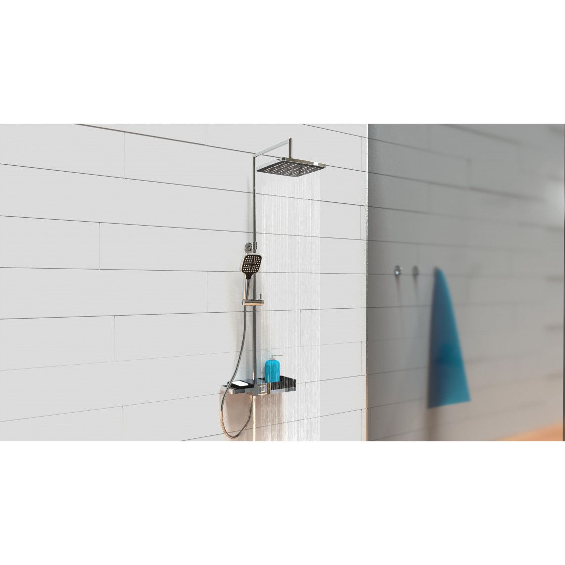 60566 BLUEPERL Overhead shower set, chrome/black, with tray vue 4