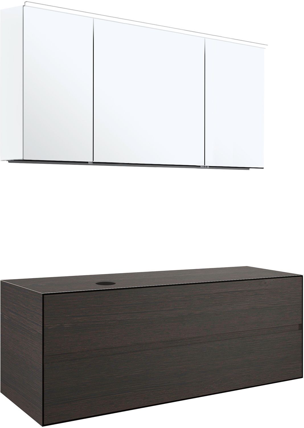 MEUBEL 2LADES+TABLET VOOR OPBOUWLAVABO LINKS TENSO 140CM ZONDER KRAANGAT WENGE MET SPIEGELKAST vue 1