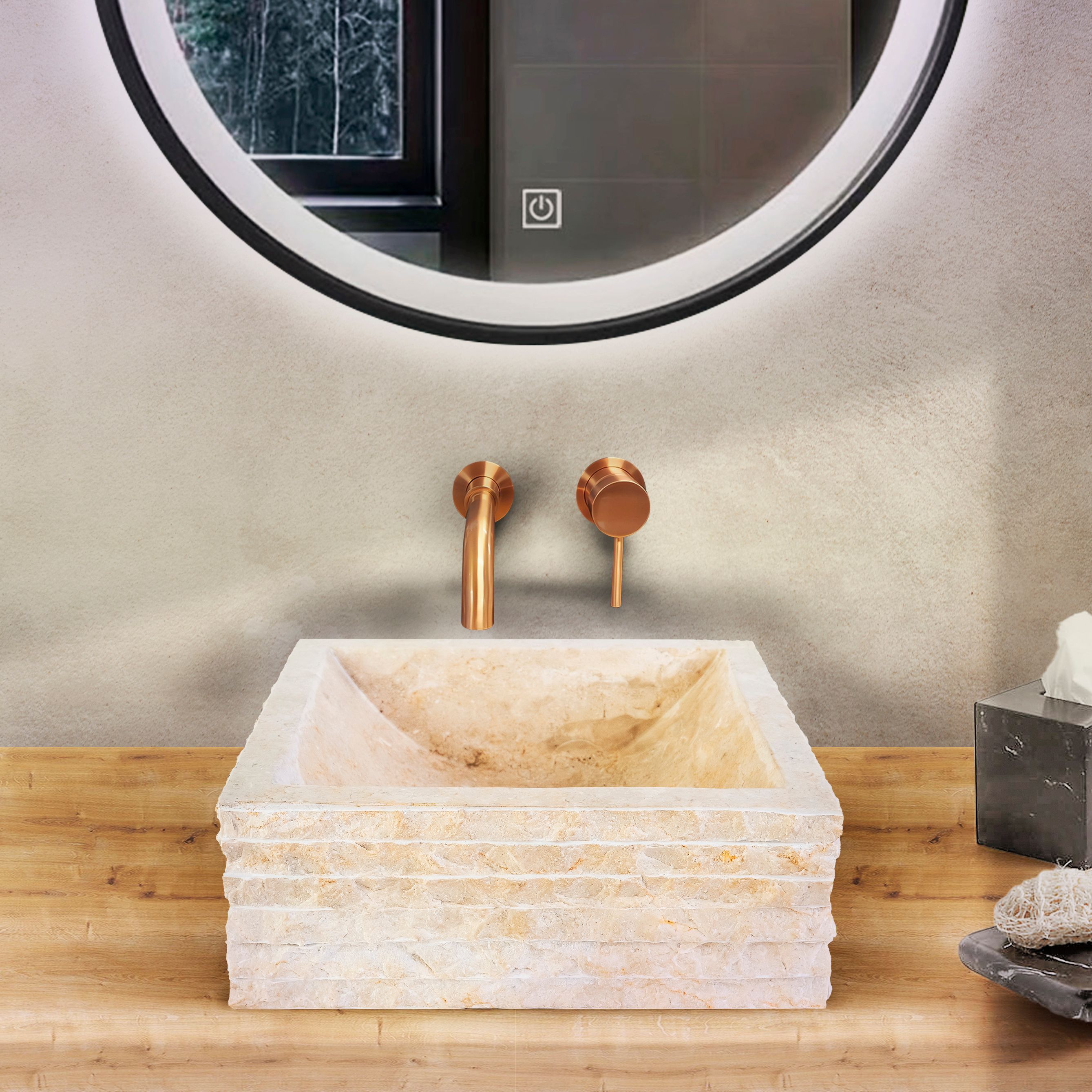VASQUE CARRÉ ALUR EN FORME DE TUBE - CRÈME 40X40X15CM vue 4