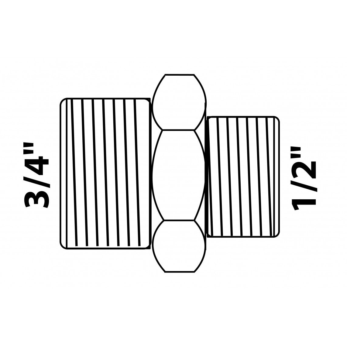 989352155 MS dubbele verloopnippel, chroom, 3/4"BU x 1/2"BU, vue 2