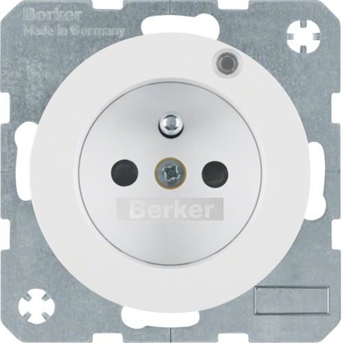 Prise de courant avec Led de contrôle Berker R.1 / R.3 Blanc polaire, brillant