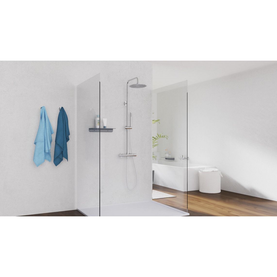 60044 AQUADUCT Overhead shower set, chrome, with thermostatic mixer vue 6