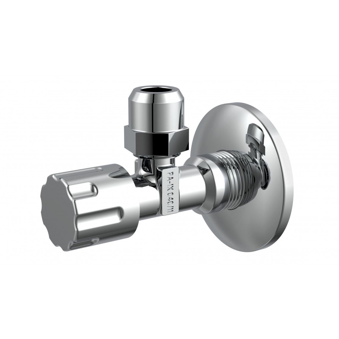 98480400 Angle valve, chrome, 1/2" male x 3/8" male x 10 mmQ, self sealing, with thrust rose vue 3