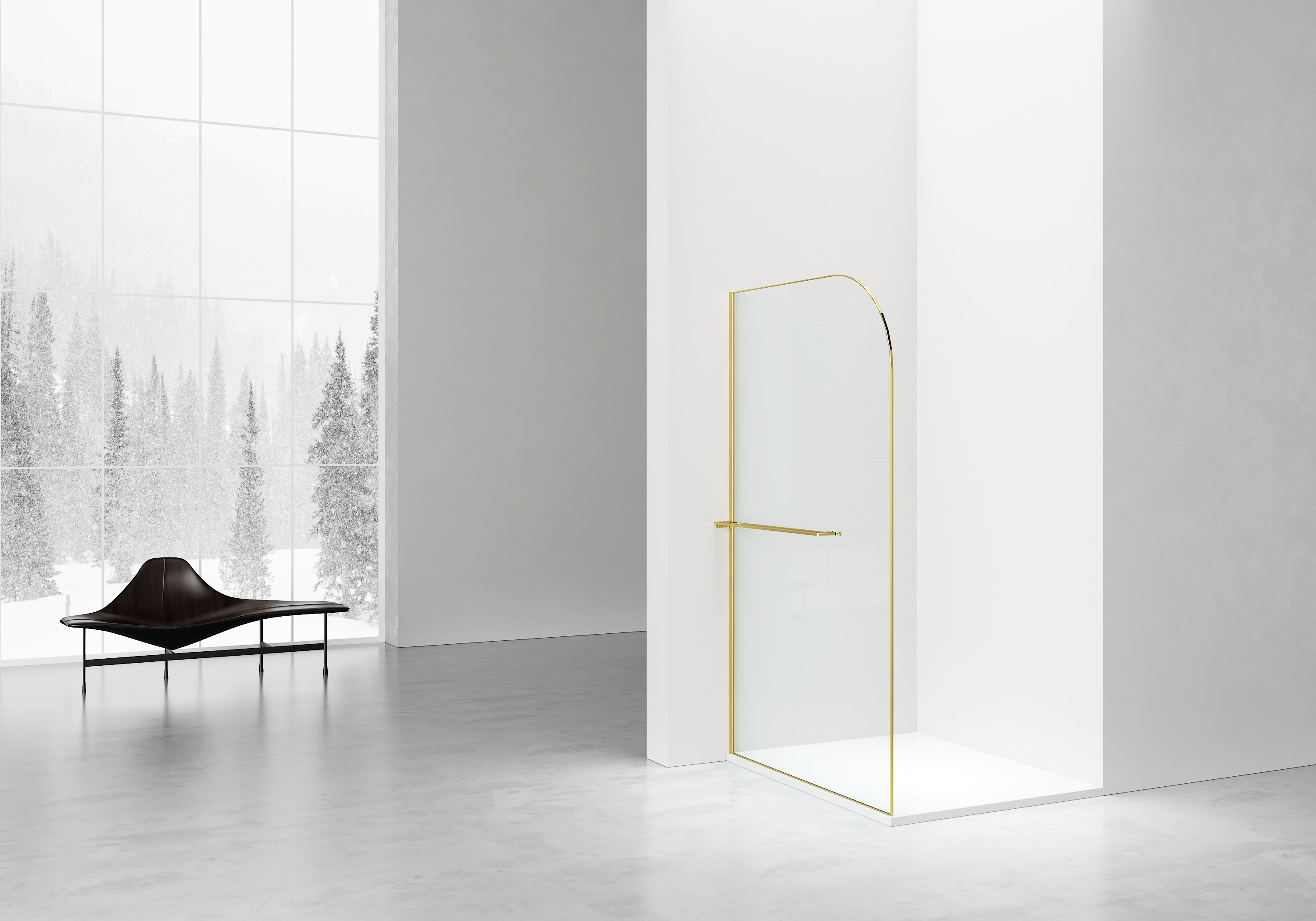 CURVY DOUCHE À L'ITALIENNE AVEC PORTE-SERVIETTE - COURBÉE - TRAITEMENT ANTI-CALCAIRE - RÉVERSIBLE - VERRE DE SÉCURITÉ 8MM - 120X200CM - OR BROSSÉ - VERRE CLAIR vue 2