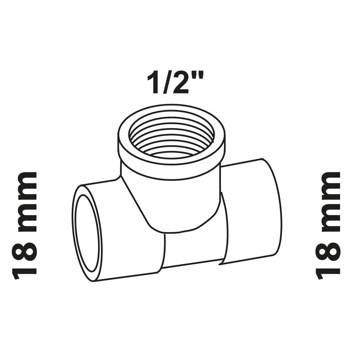 989053055 Tee piece, red brass, 18 mm x 1/2" female x 18 mm, 2 sockets vue 2
