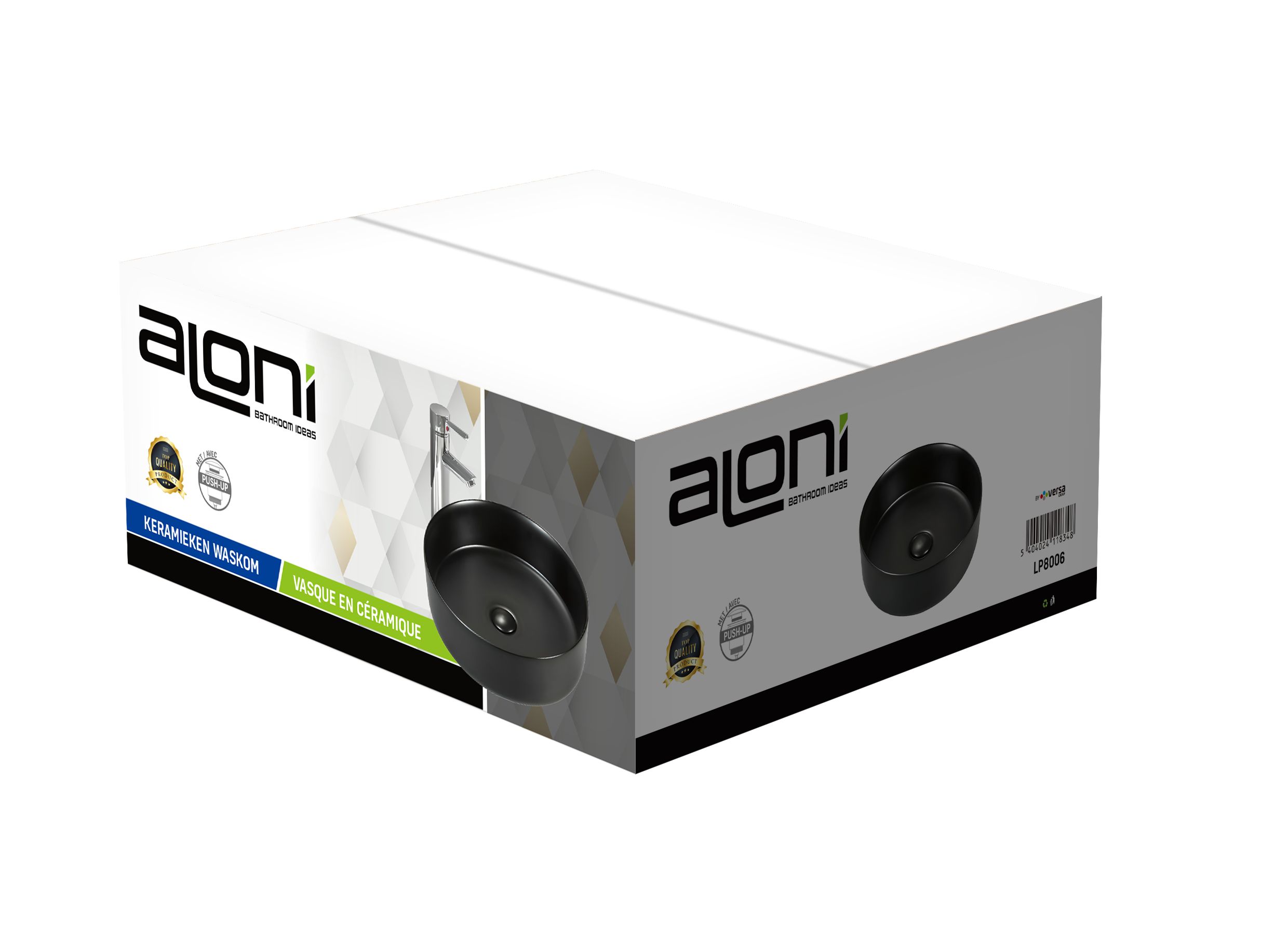 ALONI FIRA LAVABO - À POSER – SANS TROP-PLEIN – SANS TROU DE ROBINET – AVEC BONDE CLIC-CLAC – CÉRAMIQUE – 36X12,5X36 CM – NOIR MAT vue 3