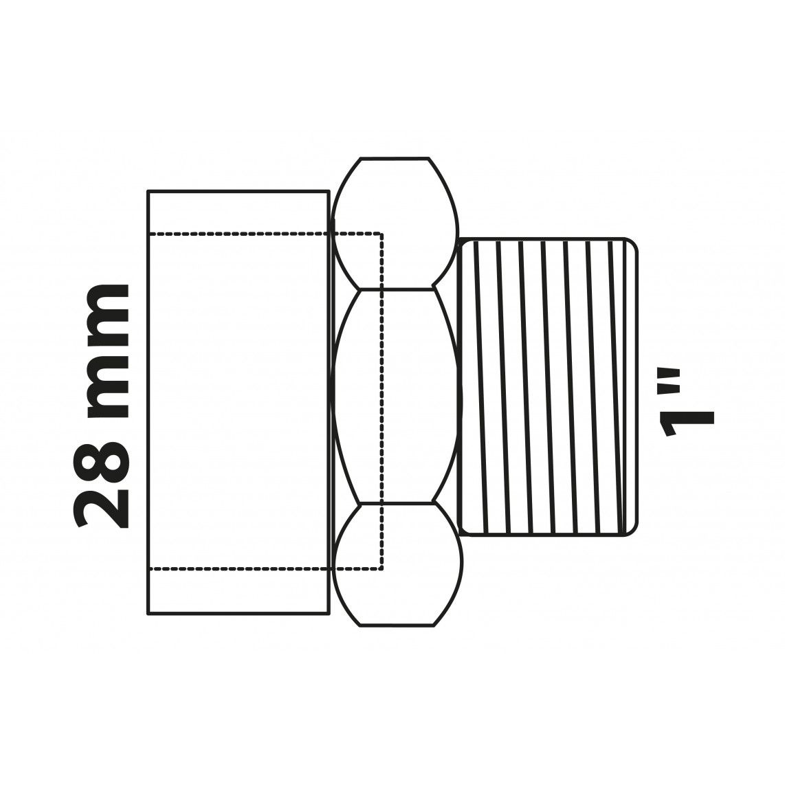 989085017 Transition nipple, red brass, 28 mm x 1" male, 1 socket vue 2