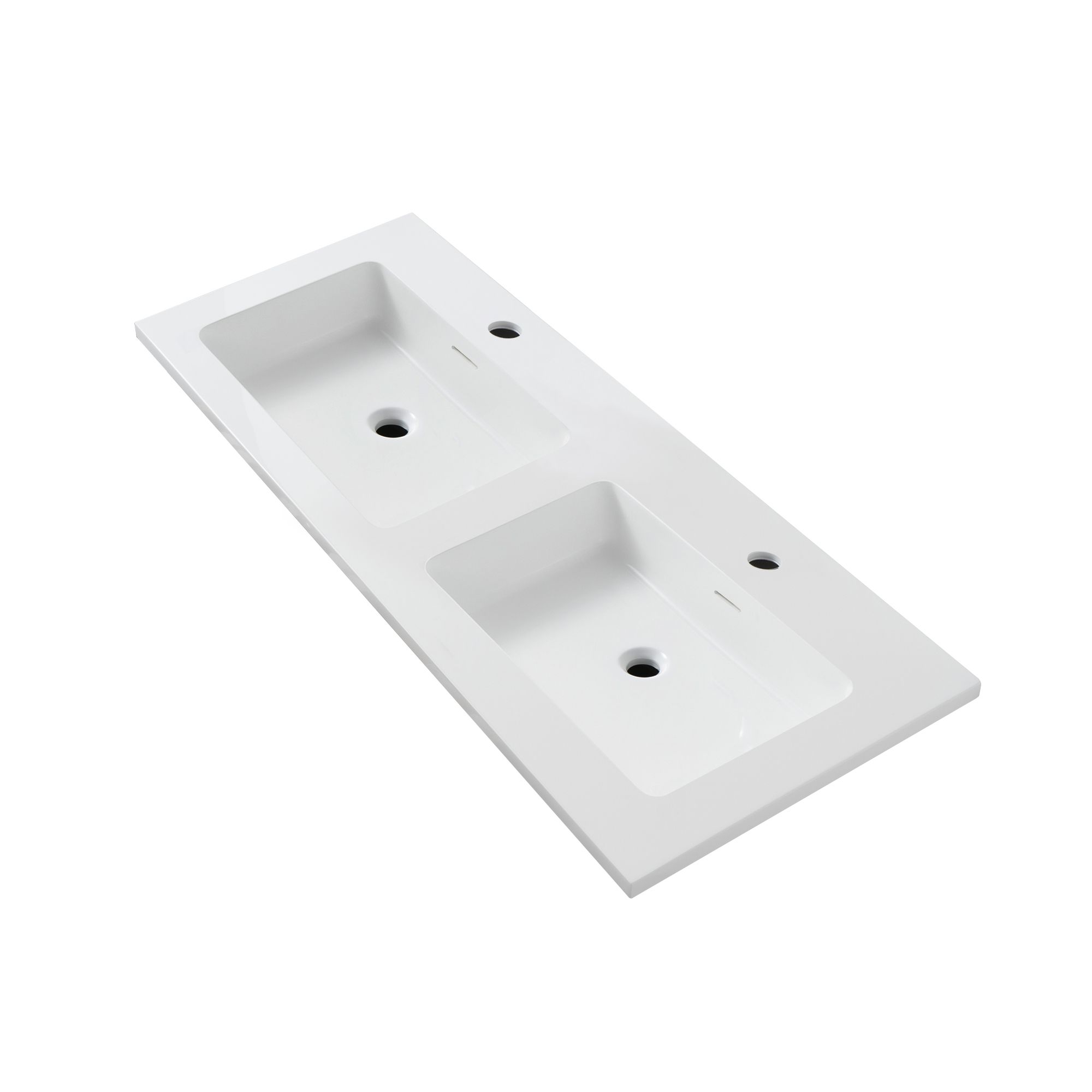 WONDA SQUARE SLIM WASTAFEL - 2 WASBAKKEN - MET OVERLOOP - 2 KRAANGATEN - KUNSTMARMER - 120X1,6X52,5 CM - MAT WIT vue 2