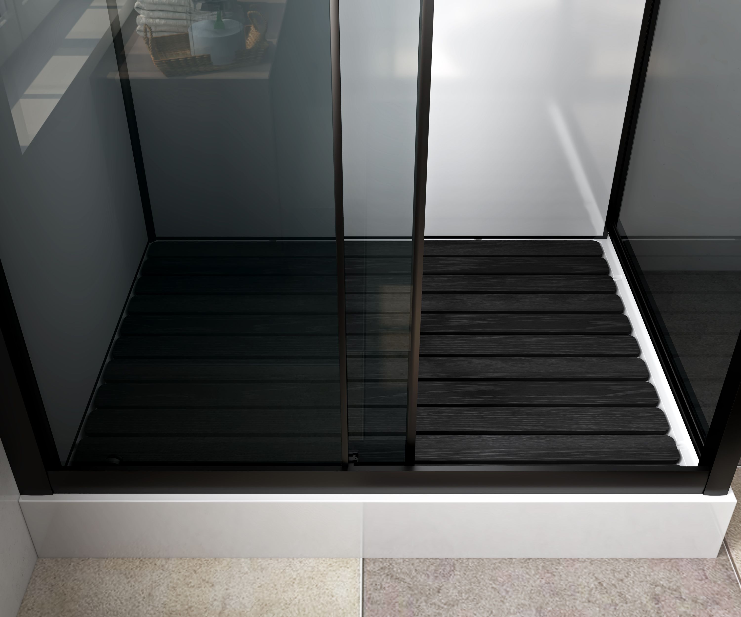 MARANI CABINE DE DOUCHE COMPLÈTE AVEC PORTE COULISSANTE - RÉVERSIBLE - 110X225X80 CM - NOIR MAT - VERRE FUMÉ GRIS vue 4