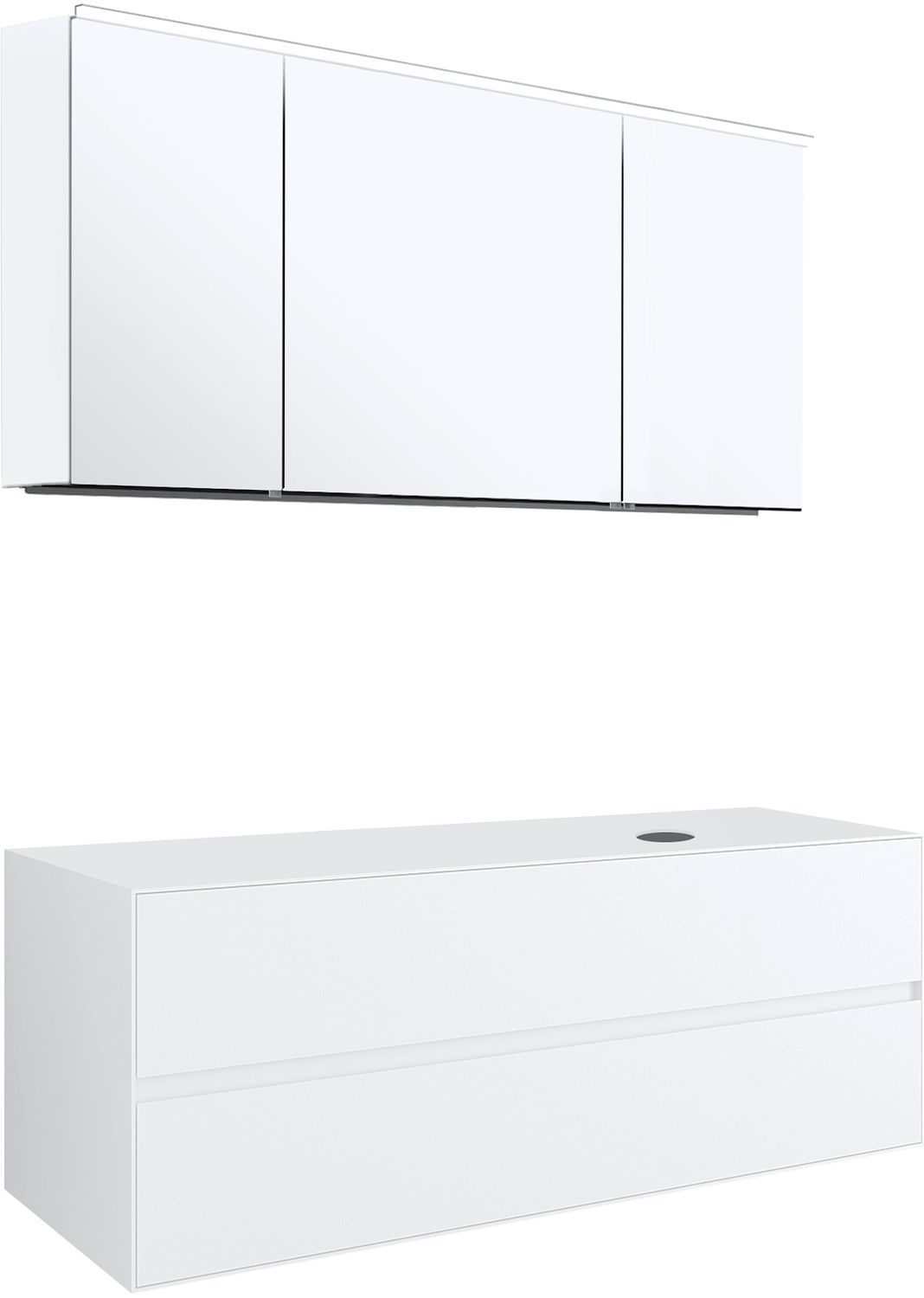 MEUBEL 2LADES+TABLET VOOR OPBOUWLAVABO RECHTS TENSO 140CM ZONDER KRAANGAT WIT MET SPIEGELKAST vue 1