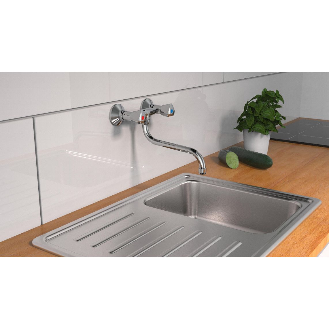 37150 CESTI Sink mixer, chrome, for wall fixing vue 3