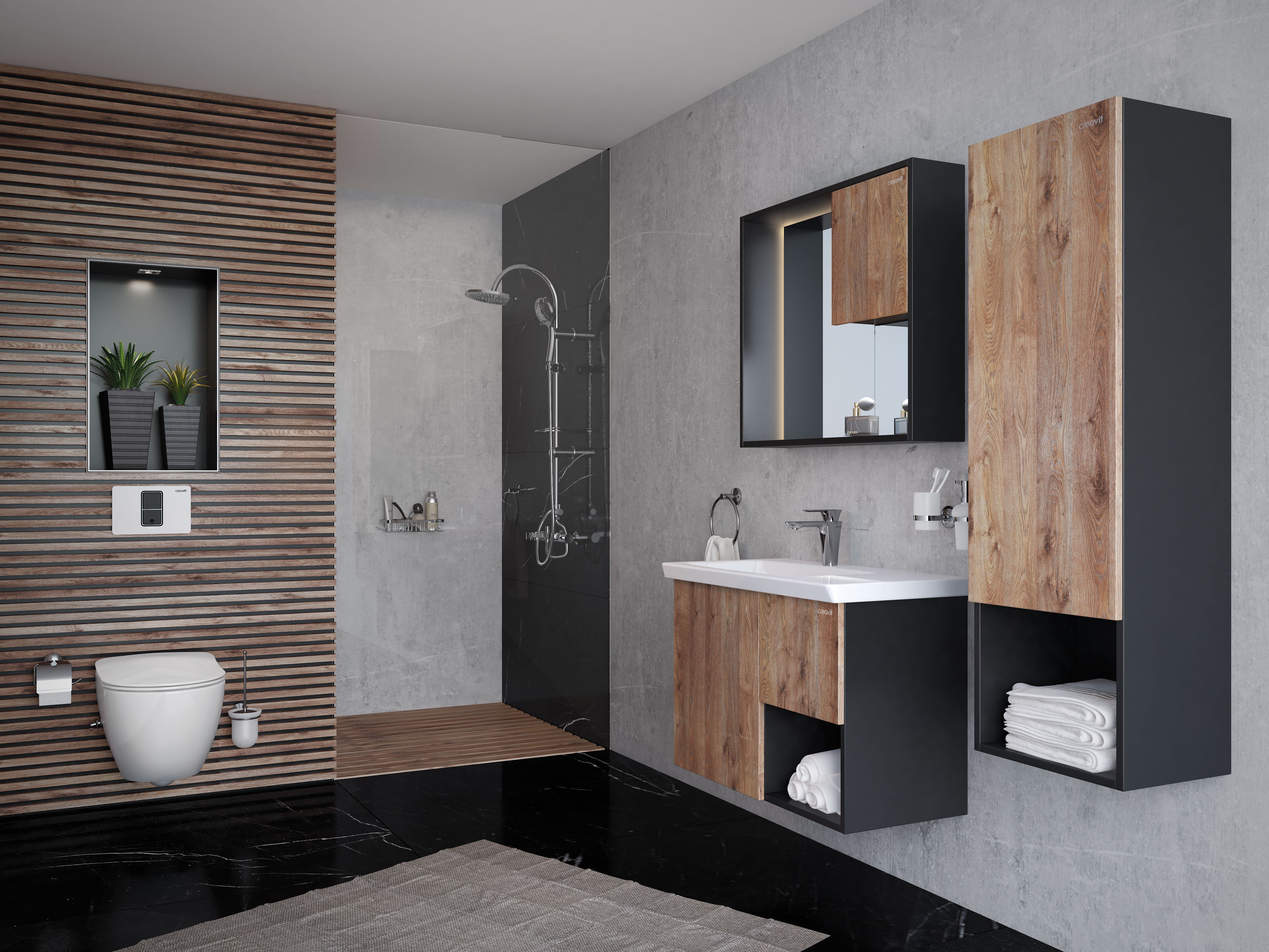 CREAVIT FREE WC SUSPENDU AVEC BIDET – SANS BRIDE – AVEC MÉLANGEUR BIDET EAU CHAUDE ET FROIDE – SANS ABATTANT – BLANC MAT vue 3