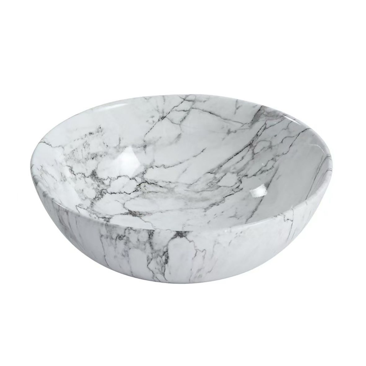 Aloni Tivra Lavabo - À Poser – Sans Trop-plein – Sans Trou DE Robinet – Avec Bonde Clic-clac – Céramique – 38×13×38 CM – Marbre Blanc