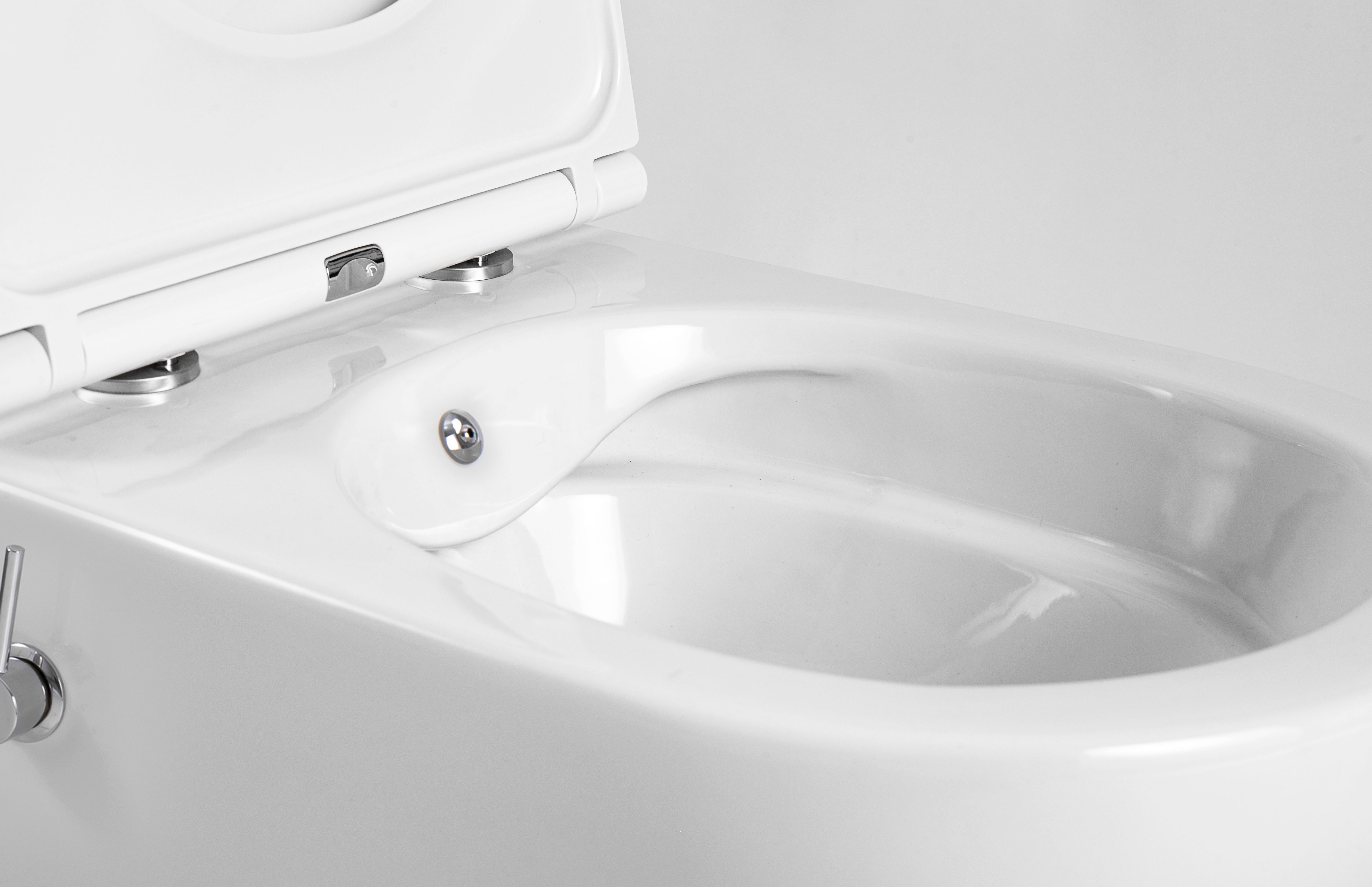 ALONI PRO HANGTOILET MET BIDET - RANDLOOS - MET BIDETKRAAN KOUD EN WARM WATER - MET ZITTING - 52,5CM - GLANZEND WIT vue 4