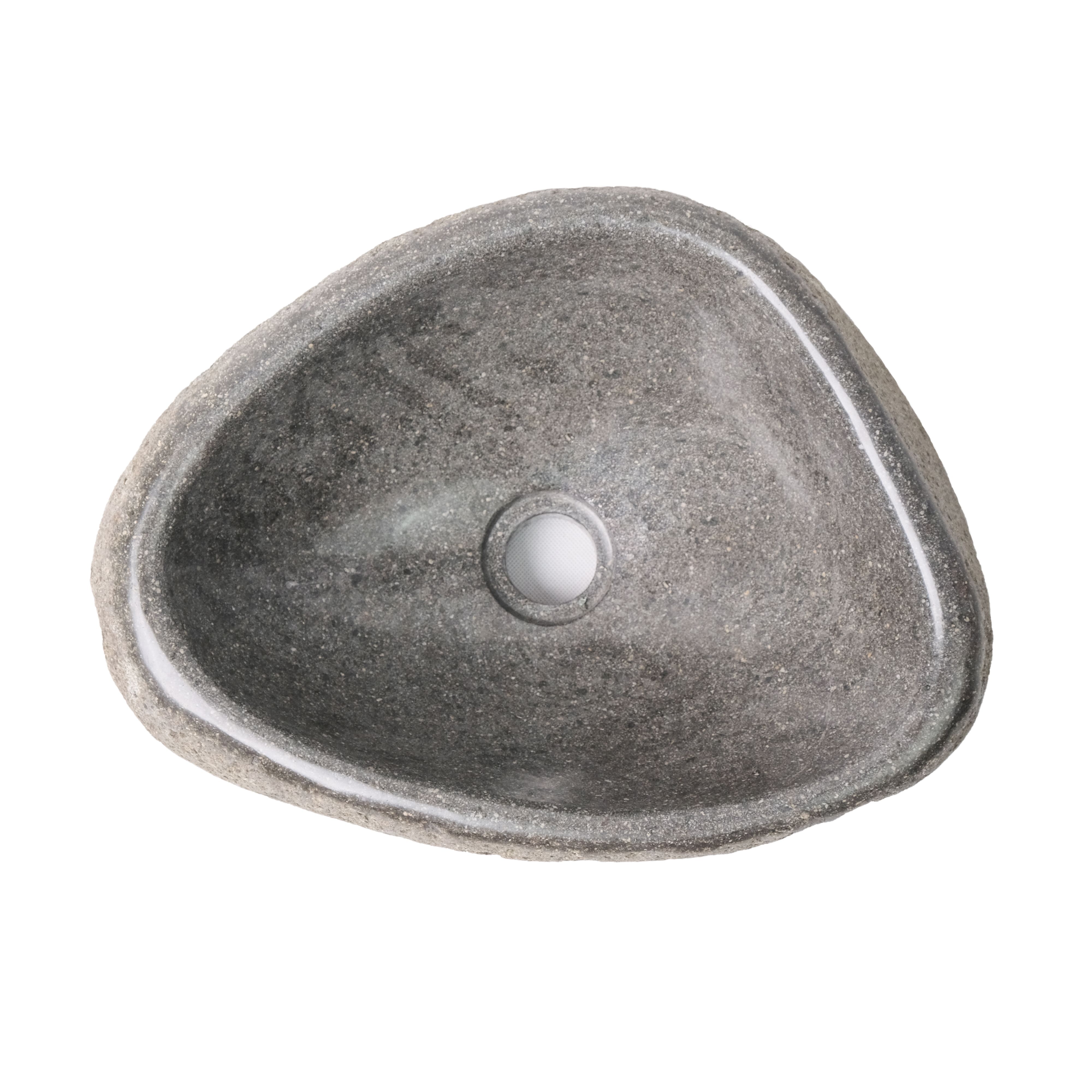 VASQUE RONDE EN PIERRE DE RIVIÈRE NATURELLE À BORD FIN - GRIS 30-35X15X1,5CM vue 3
