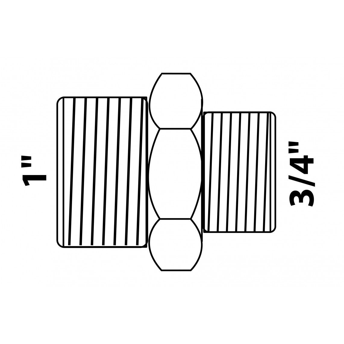 989355155 Hexagon reducing double nipple, brass, chrome, 1" male x 3/4" male vue 2