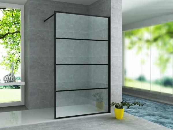 ALONI DOUCHE À L’ITALIENNE AVEC DÉCOR GRILLE - 1000X2000MM - NOIR MAT-VERRE CLAIR vue 2