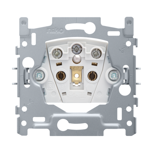 Socle pour prise de courant avec broche de terre et obturateurs de protection, profondeur d'encastrement de 28,5 mm, 16 A, bornes à vis