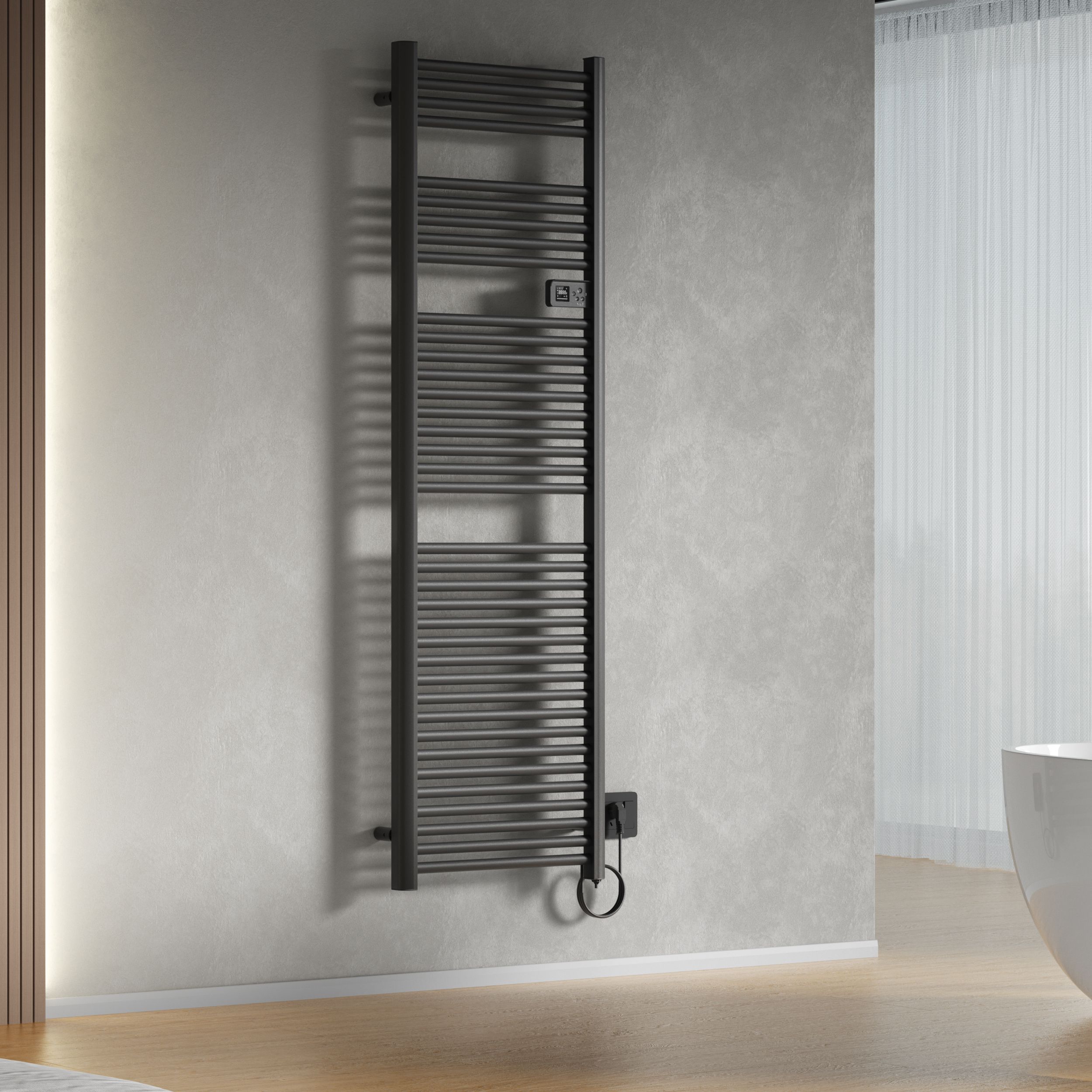 Belrad Sèche-serviettes Électrique – Avec Thermostat Numérique Programmable – Smart Wifi - 1000W – 1800×540×133 MM – Noir Mat