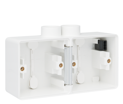 Boîte en saillie double horizontal étanche aux projections d'eau avec une entrée M20 double pour deux fonctions, couleur blanc