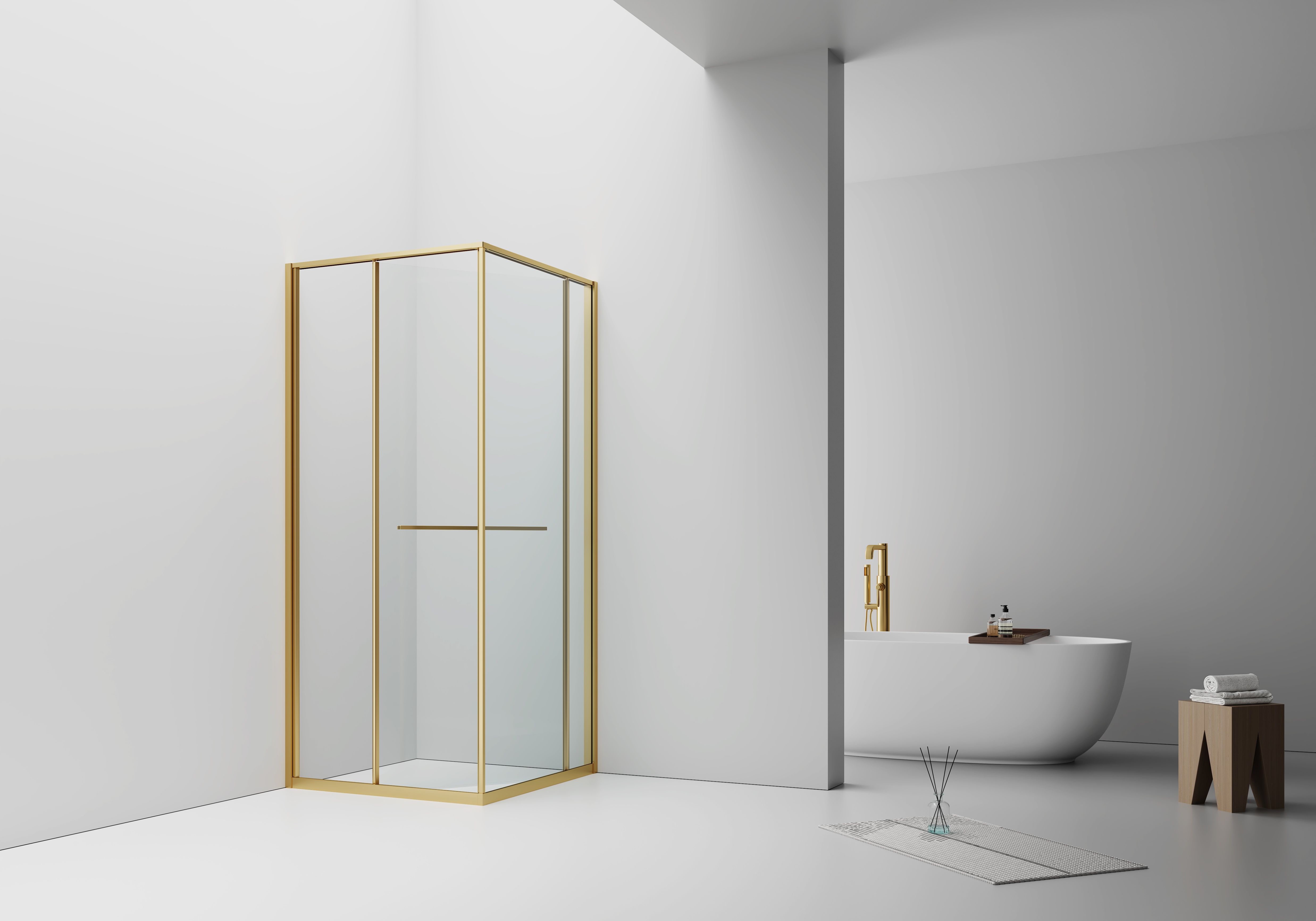 ALONI CABINE DE DOUCHE INSLIDE – PORTE COULISSANTE INTÉRIEURE ET PAROI LATÉRALE – GAIN DE PLACE – RÉVERSIBLE – VERRE DE SÉCURITÉ 6?MM – 90X90X200?CM – OR?BROSSÉ – VERRE CLAIR vue 3