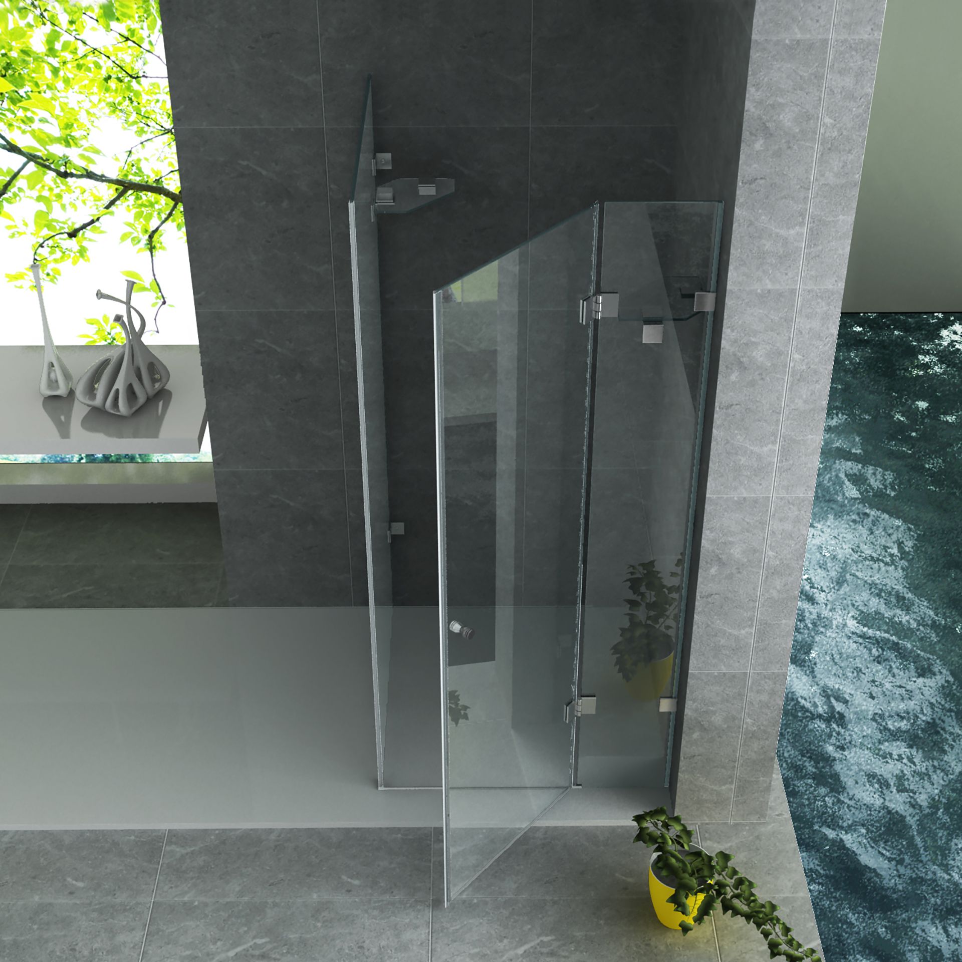 ALONI CABINE DE DOUCHE – PORTE PIVOTANTE ET PAROI LATÉRALE - 900X900X1950MM - CHROME-VERRE CLAIR vue 2