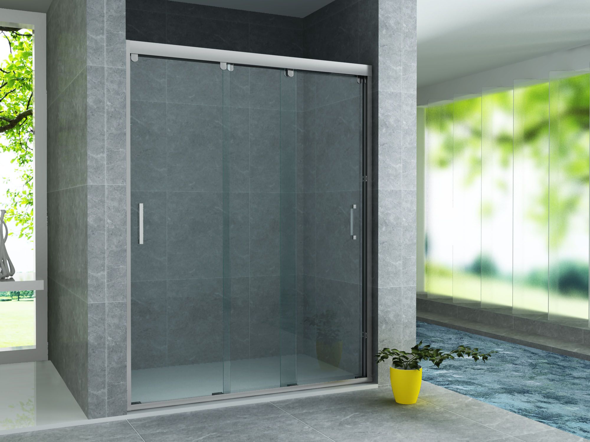 ALONI PORTE COULISSANTE POUR NICHE – 3 PARTIES - 1200X2000MM - CHROME-VERRE CLAIR vue 2